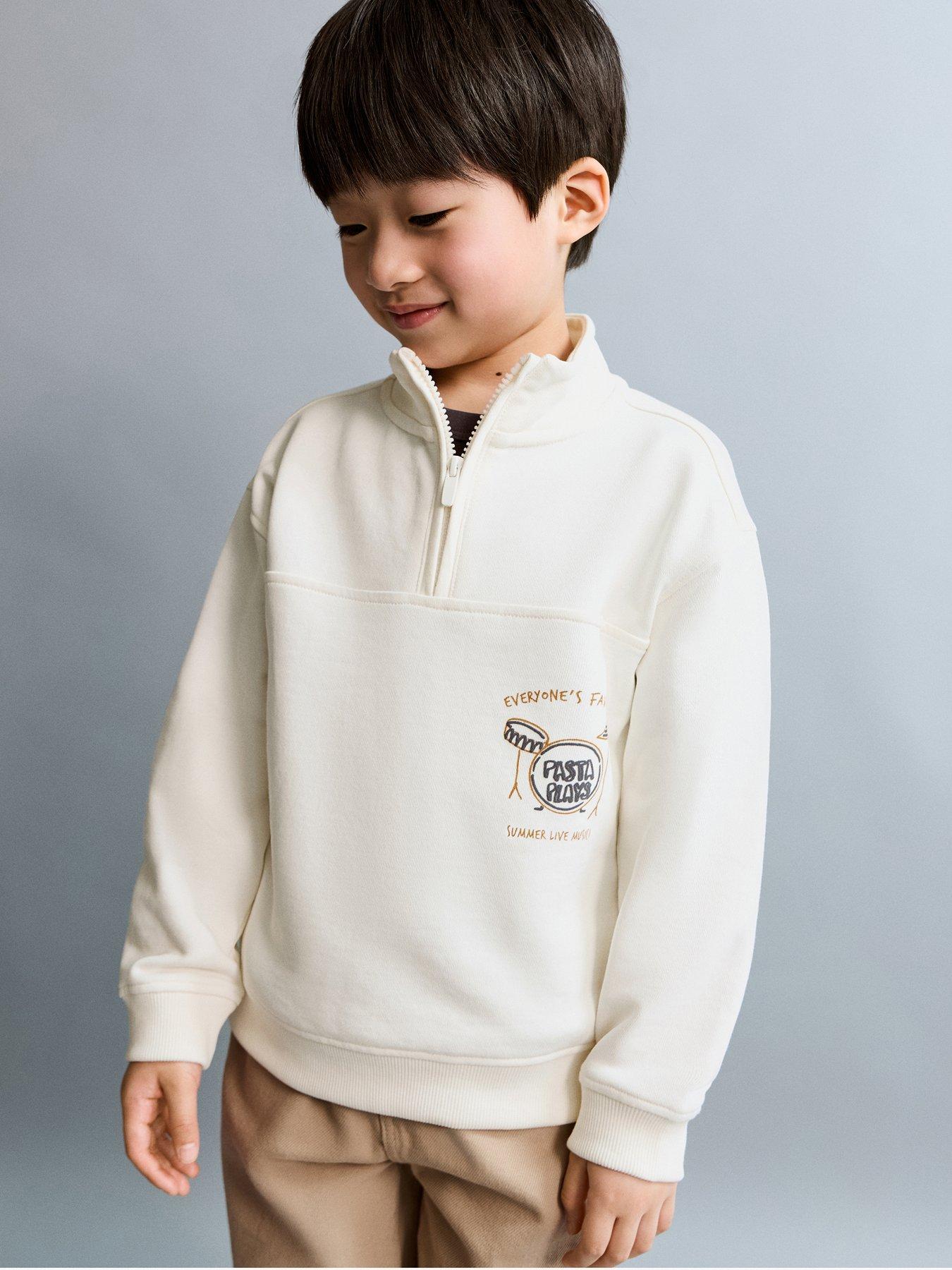 Mango Younger Boys Pasta Funnel Neck Sweatshirt - Light Cream
