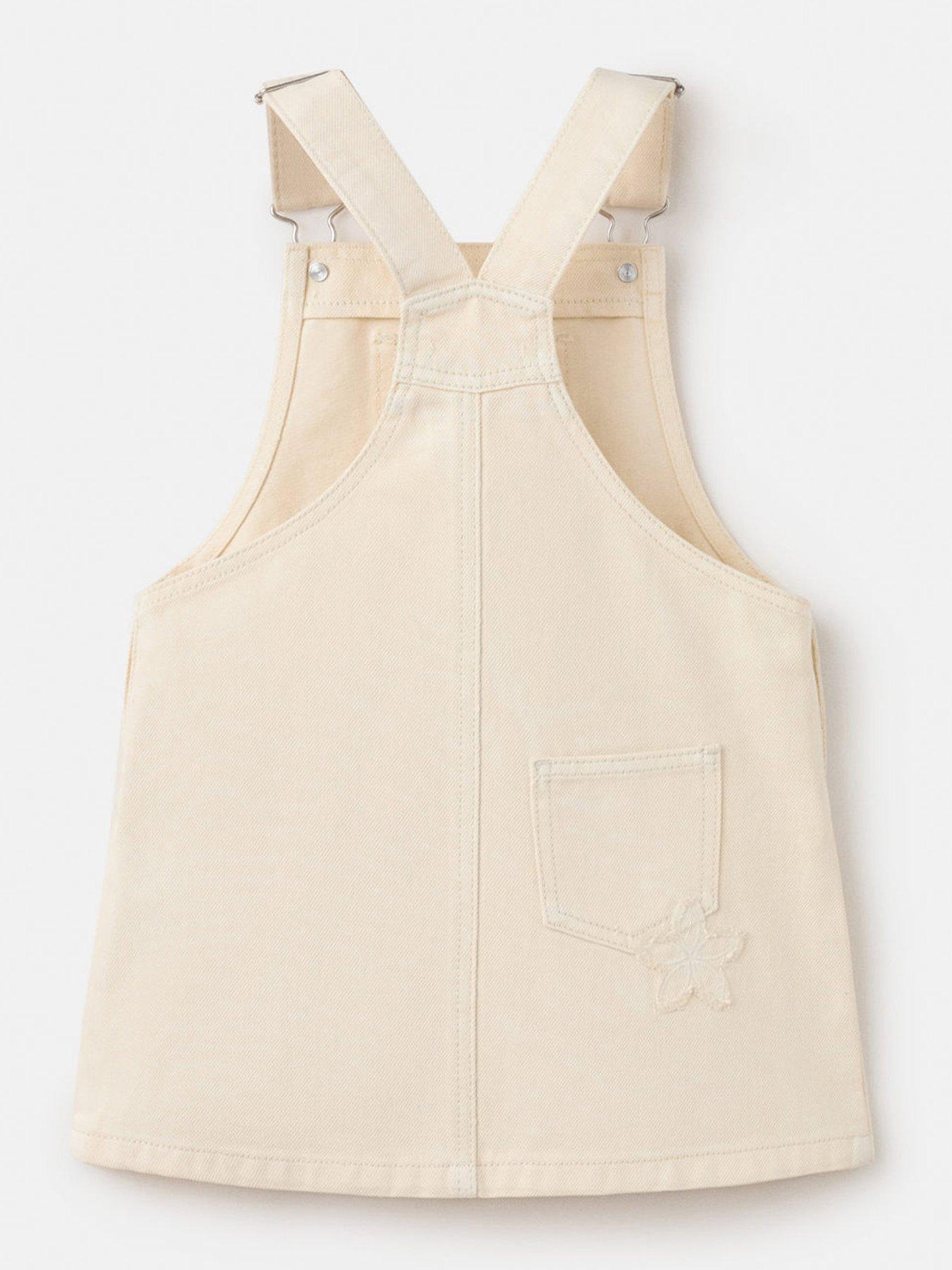 Mango Younger Girls Flower Patch Denim Dungaree Dress - Cream | Very