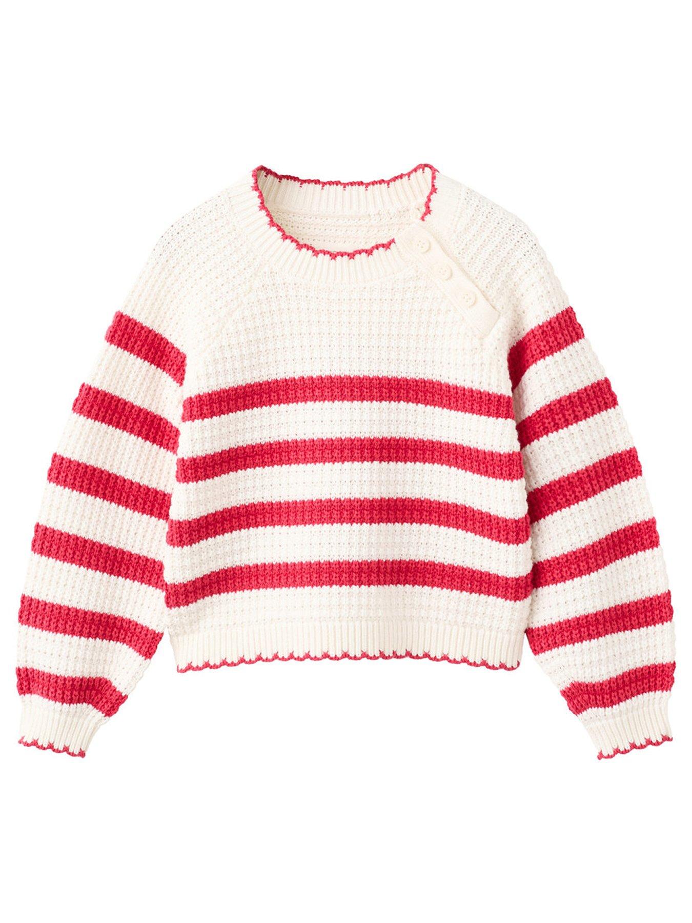 Mango Younger Girls Crew Neck Breton Stripe Jumper, Red, Size Age: 18-24 Months