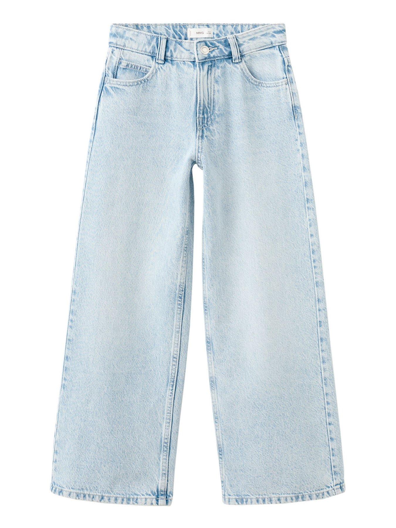 Mango Girls Heart Pocket Wide Leg Jeans - Light Blue