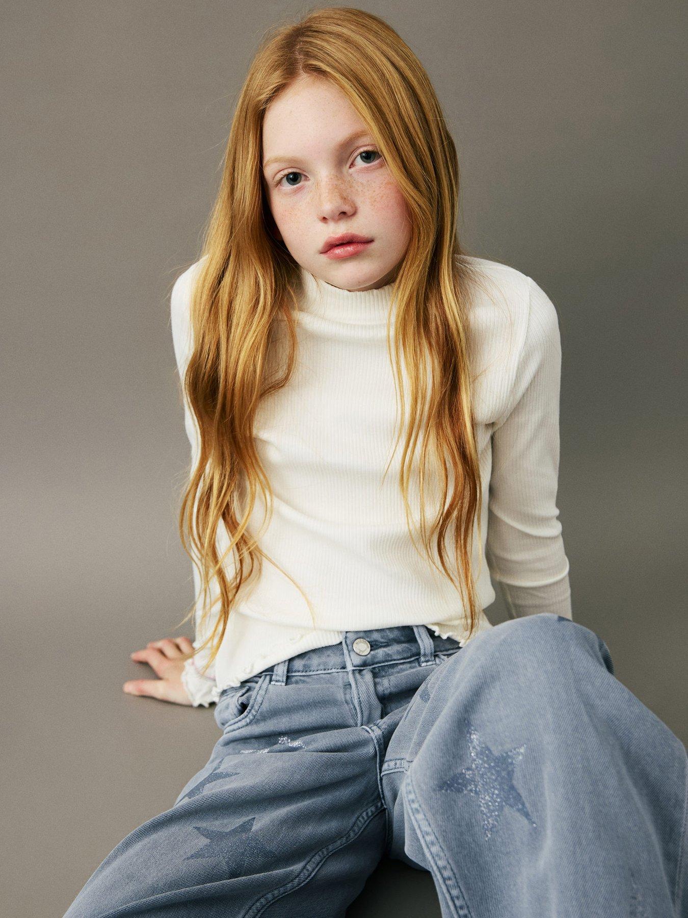 Mango Girls Turtle Neck Long Sleeve T-shirt - Light Cream