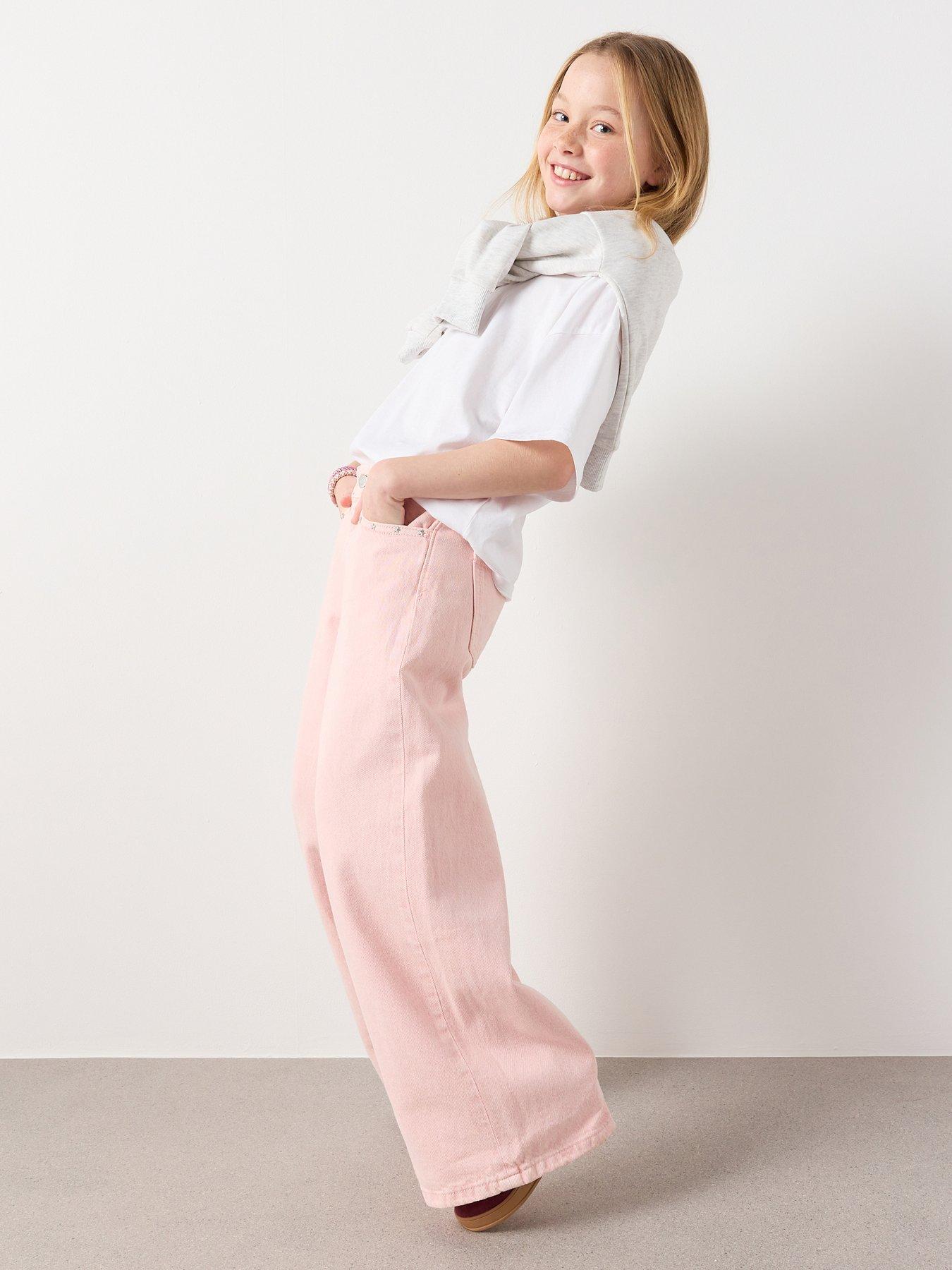 Mango Girls Star Studded Wide Leg Jeans - Pink