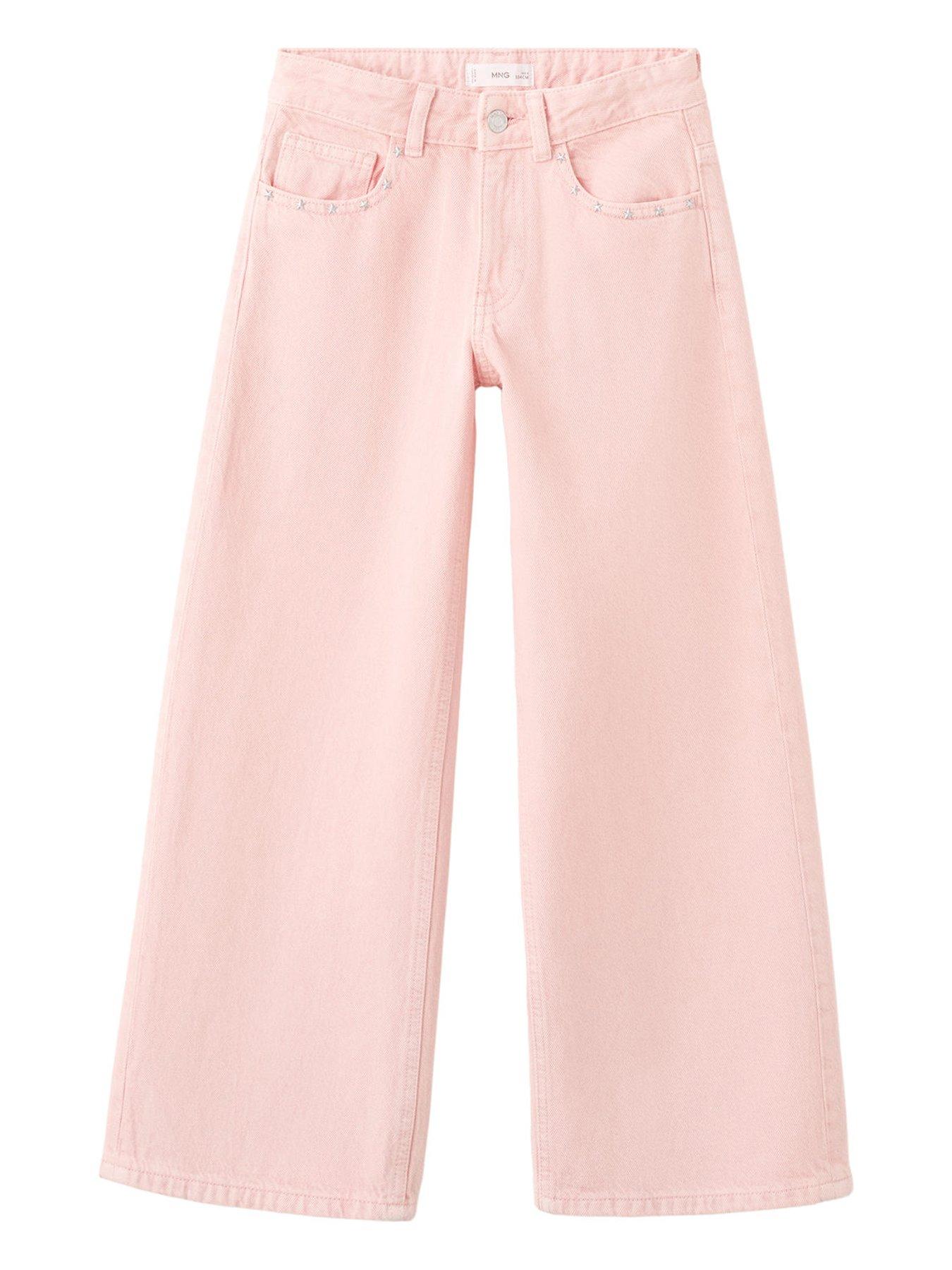 Mango Girls Star Studded Wide Leg Jeans - Pink