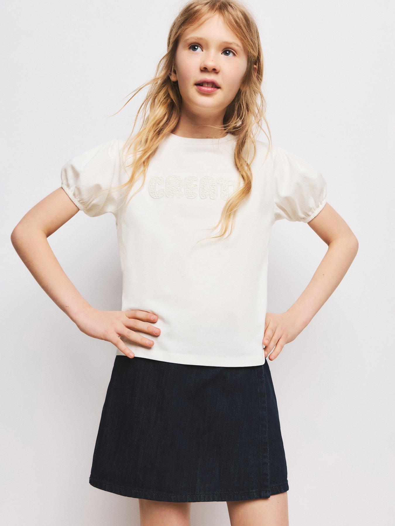 Mango Girls Create Puff Sleeve Short Sleeve T-Shirt - Light Cream