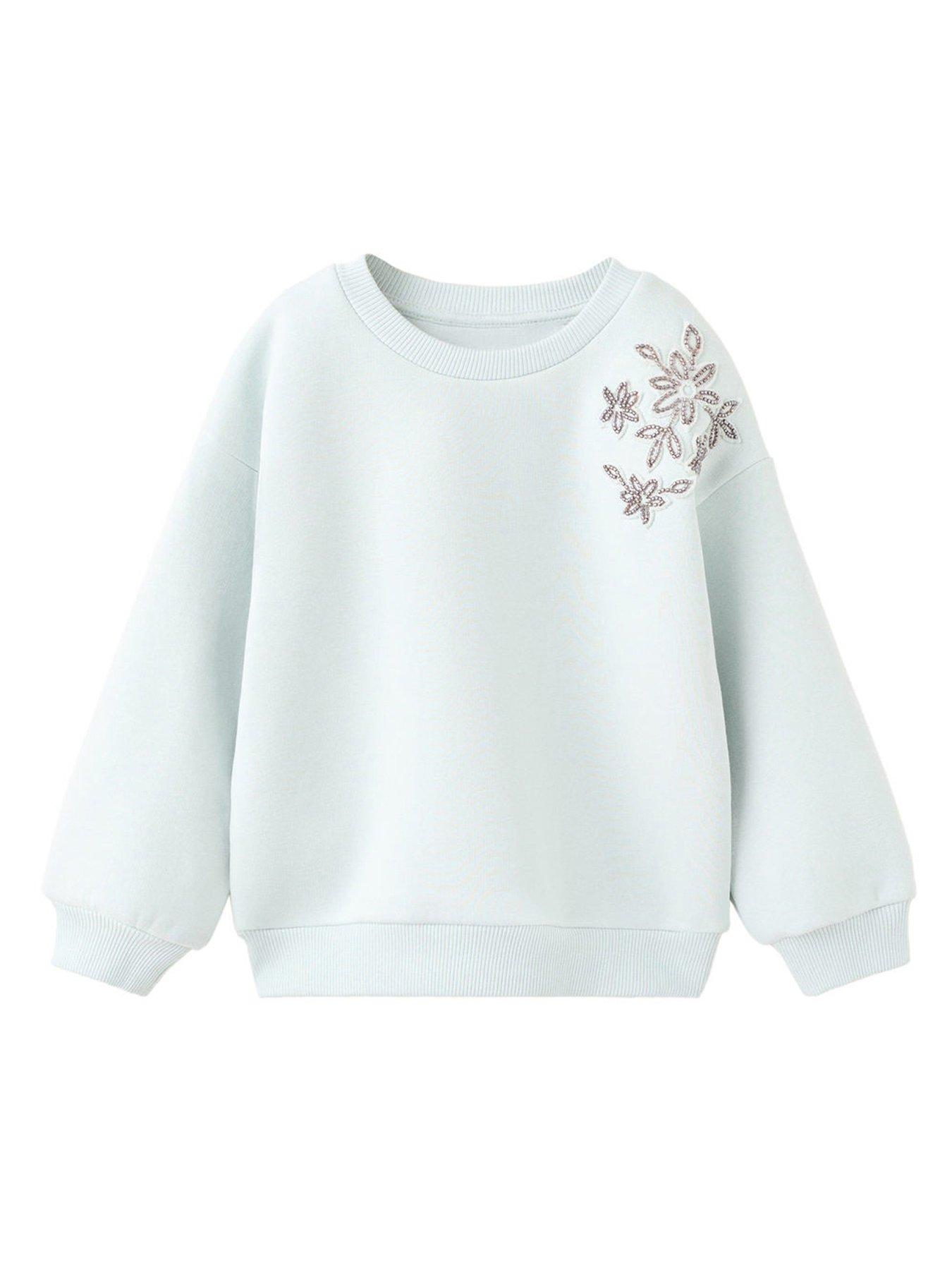 Mango Younger Girls Embellished Sweatshirt, Aqua, Size Age: 3-4 Years