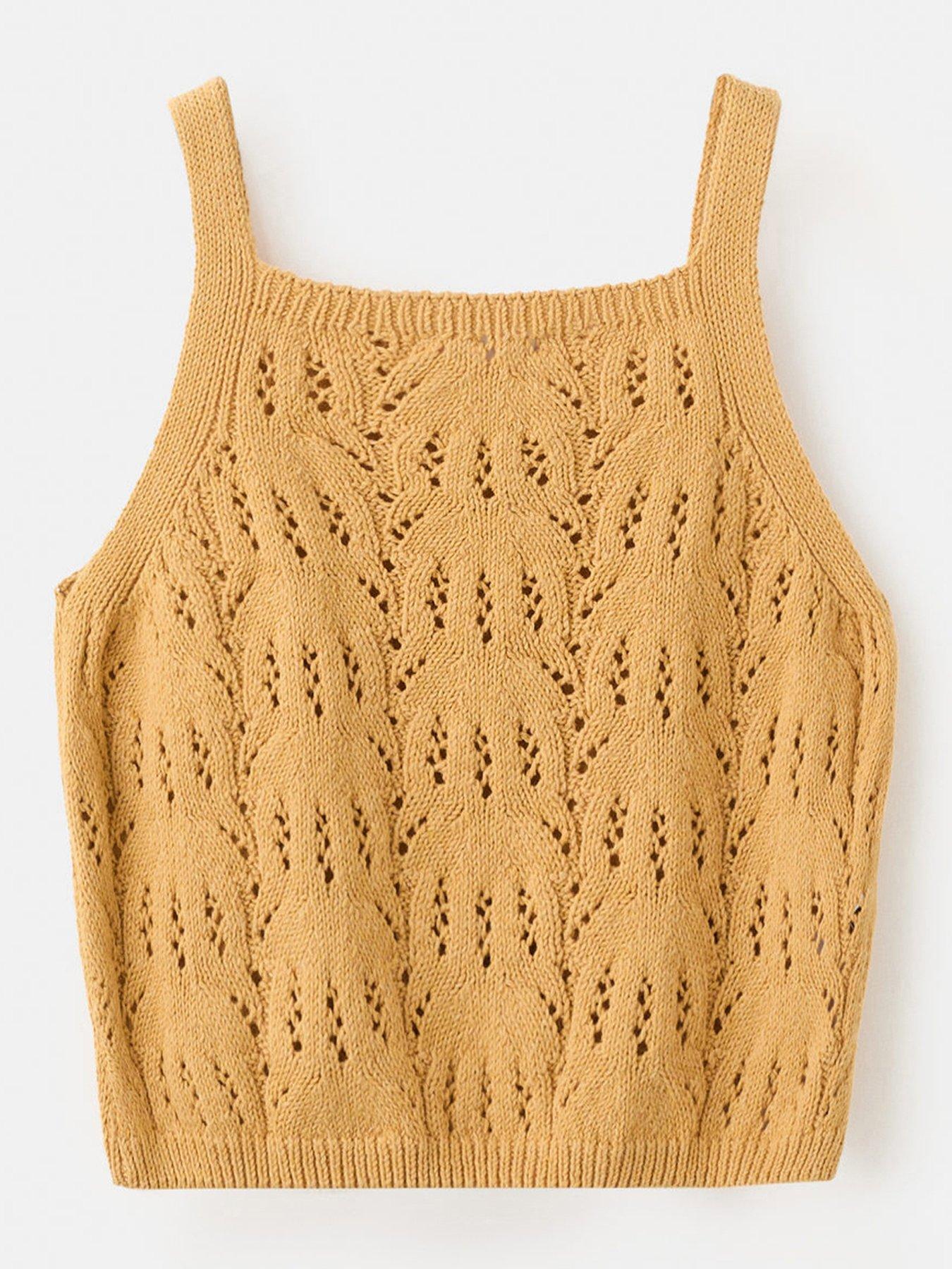 Mango Girls Crochet Vest, Yellow, Size Age: 13-14 Years