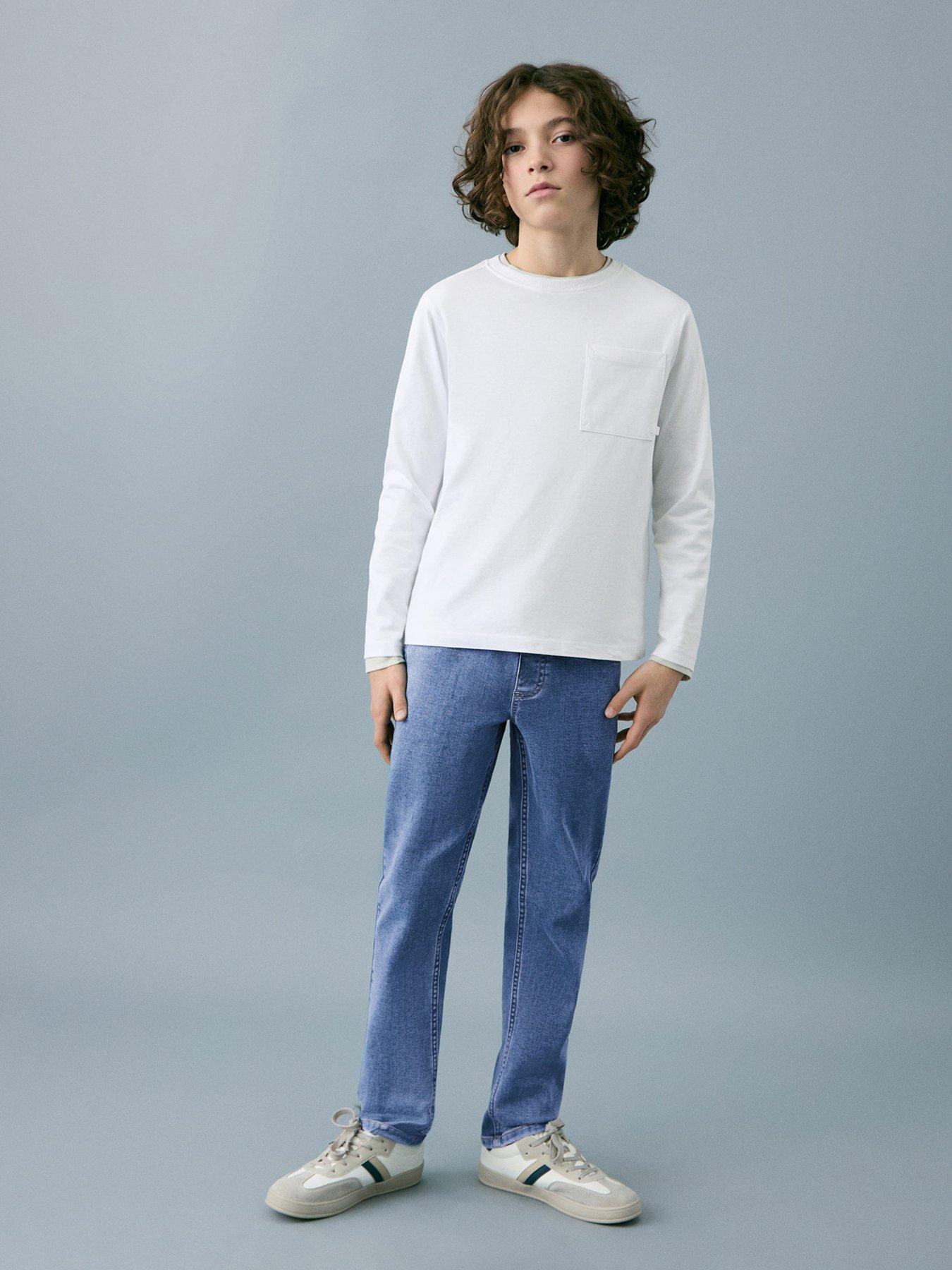 Mango Boys Elasticated Waistband Denim Jeans, Blue, Size Age: 7 Years