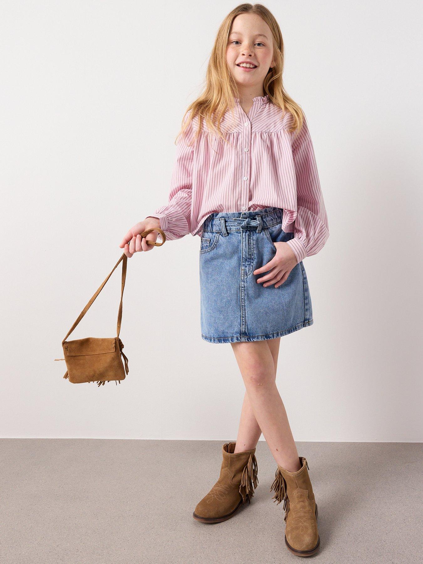 Mango Girls Elasticated Waistband Denim Skirt - Blue