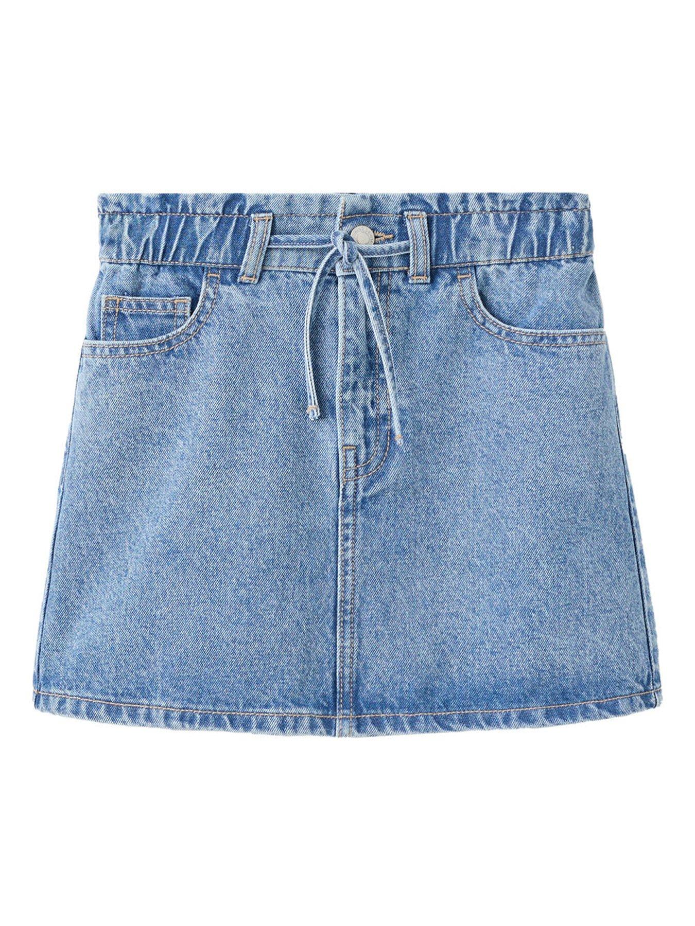 Mango Girls Elasticated Waistband Denim Skirt - Blue