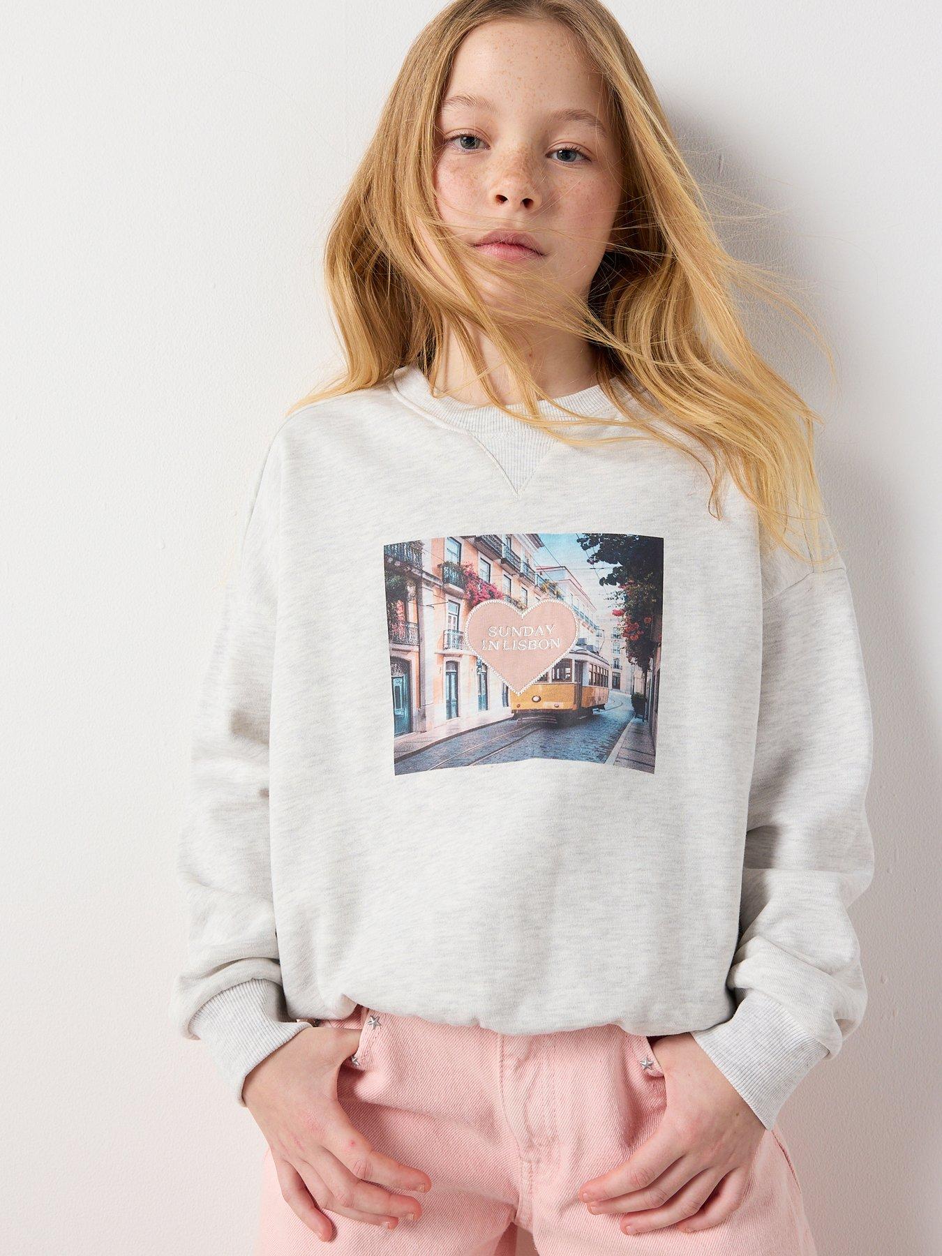 Mango Girls Sunday In Lisbon Sweatshirt, Grey, Size Age: 13-14 Years