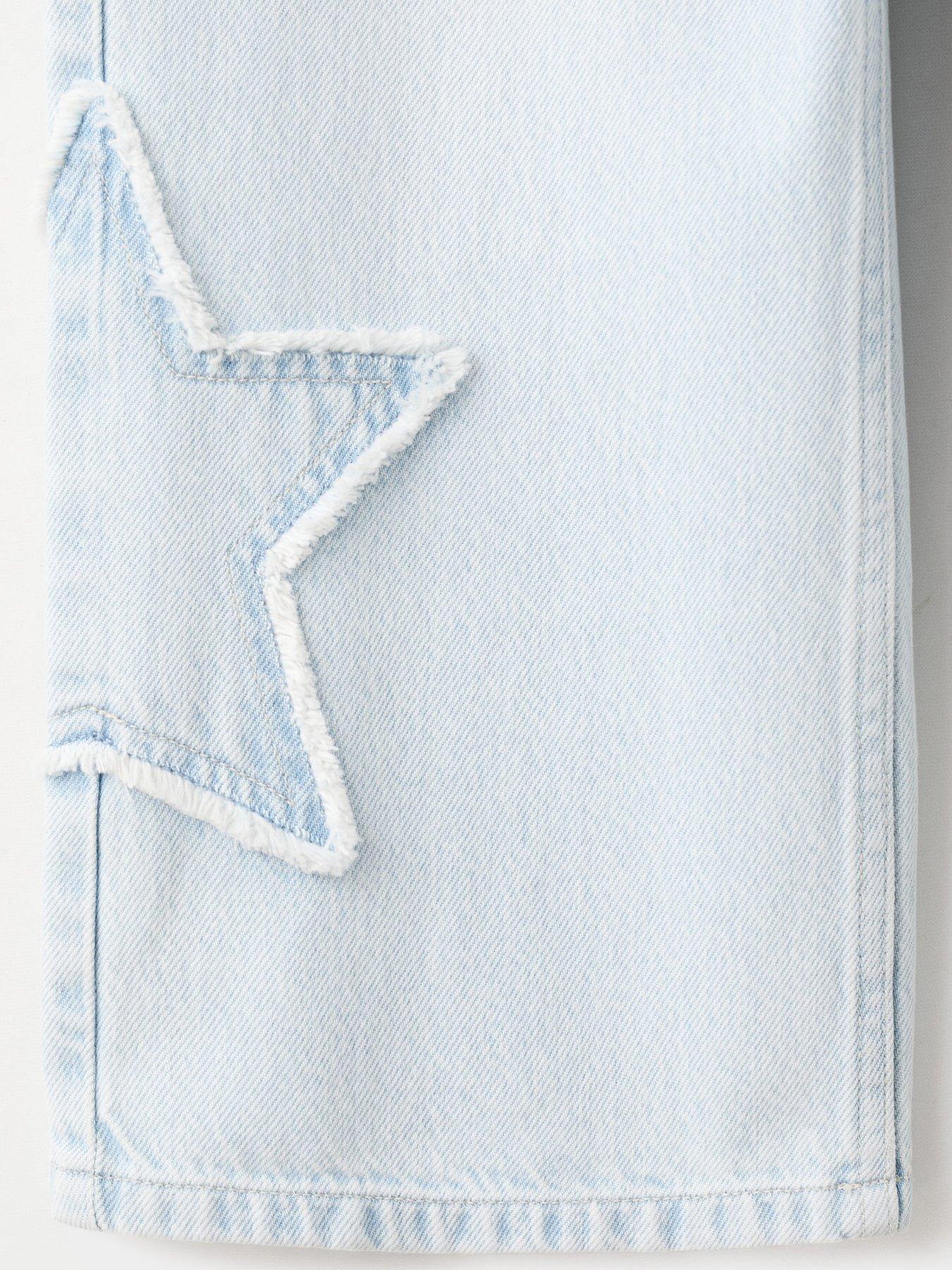 Image 4 of 5 of Mango Girls Star Patch Wide Leg Jeans - Light Blue