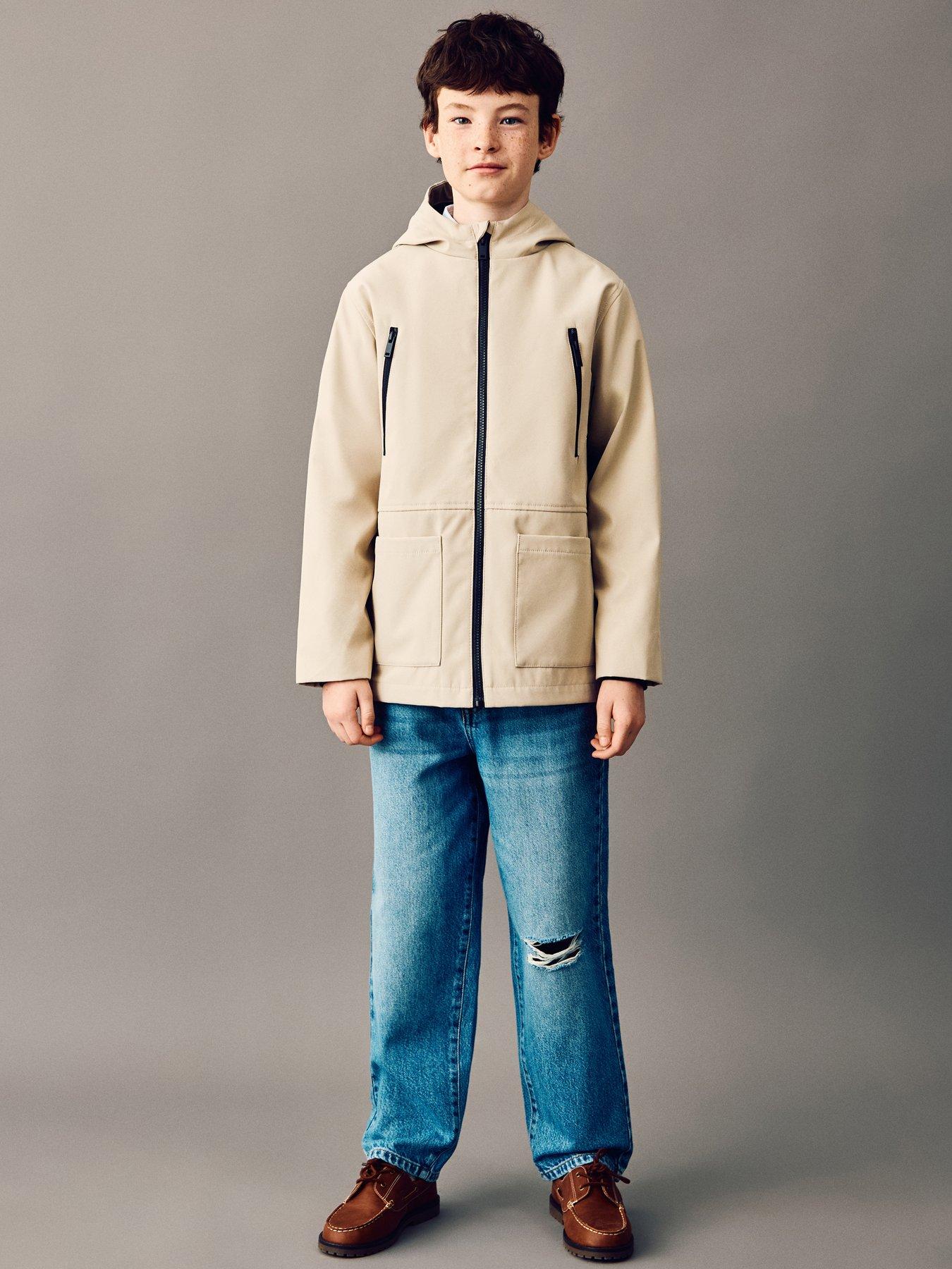 Mango Boys Contrast Zip Coat, Cream, Size Age: 7 Years