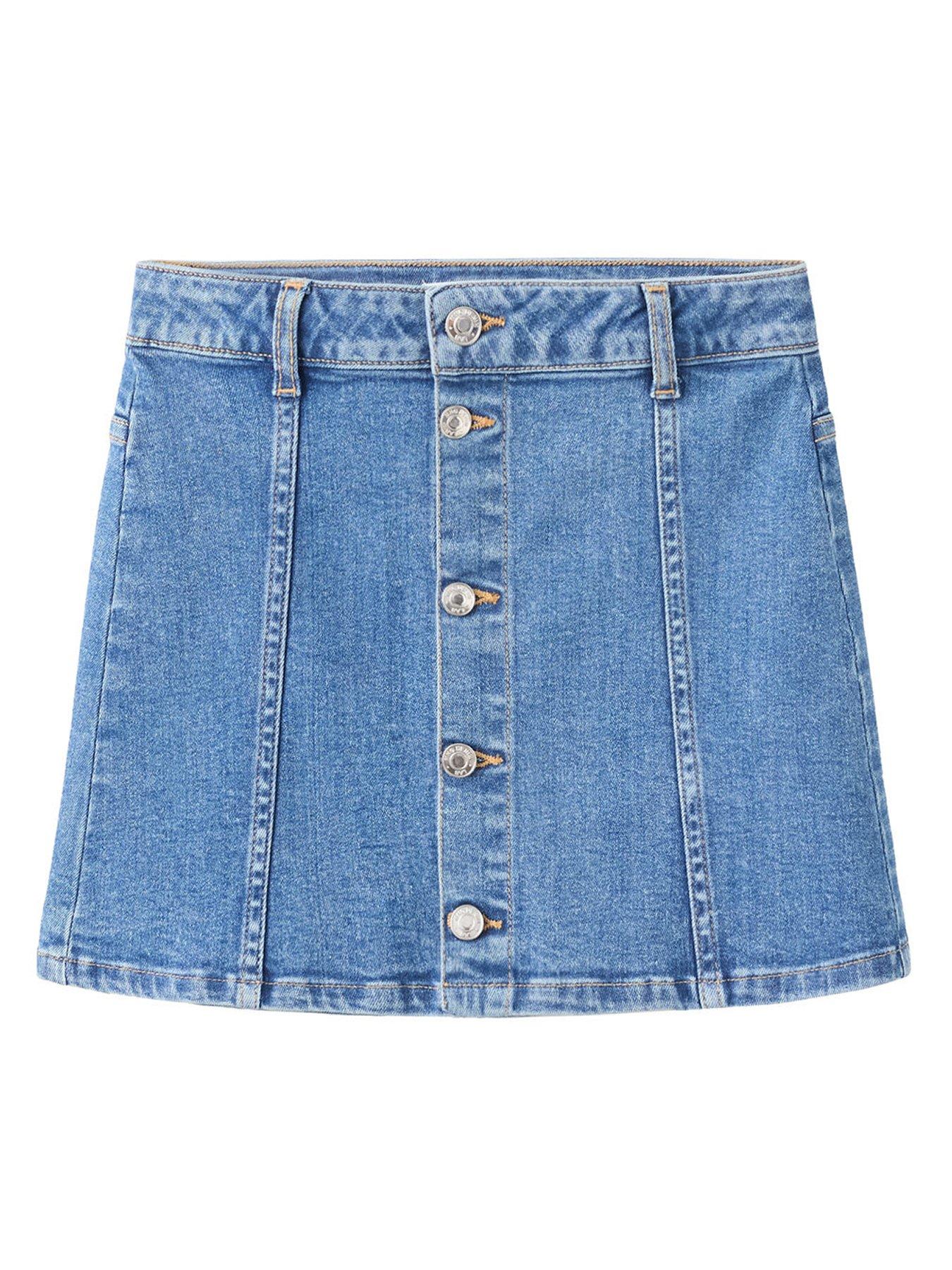 Mango Girls Button Up Denim Skirt - Blue