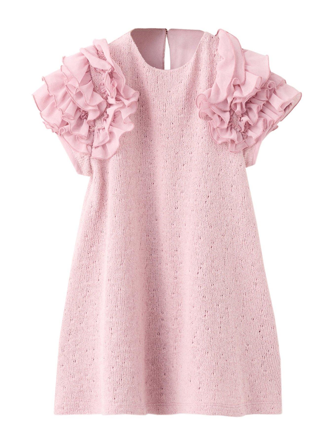 Mango: Younger Girls Frill Sleeve Occasion Dress - Pink