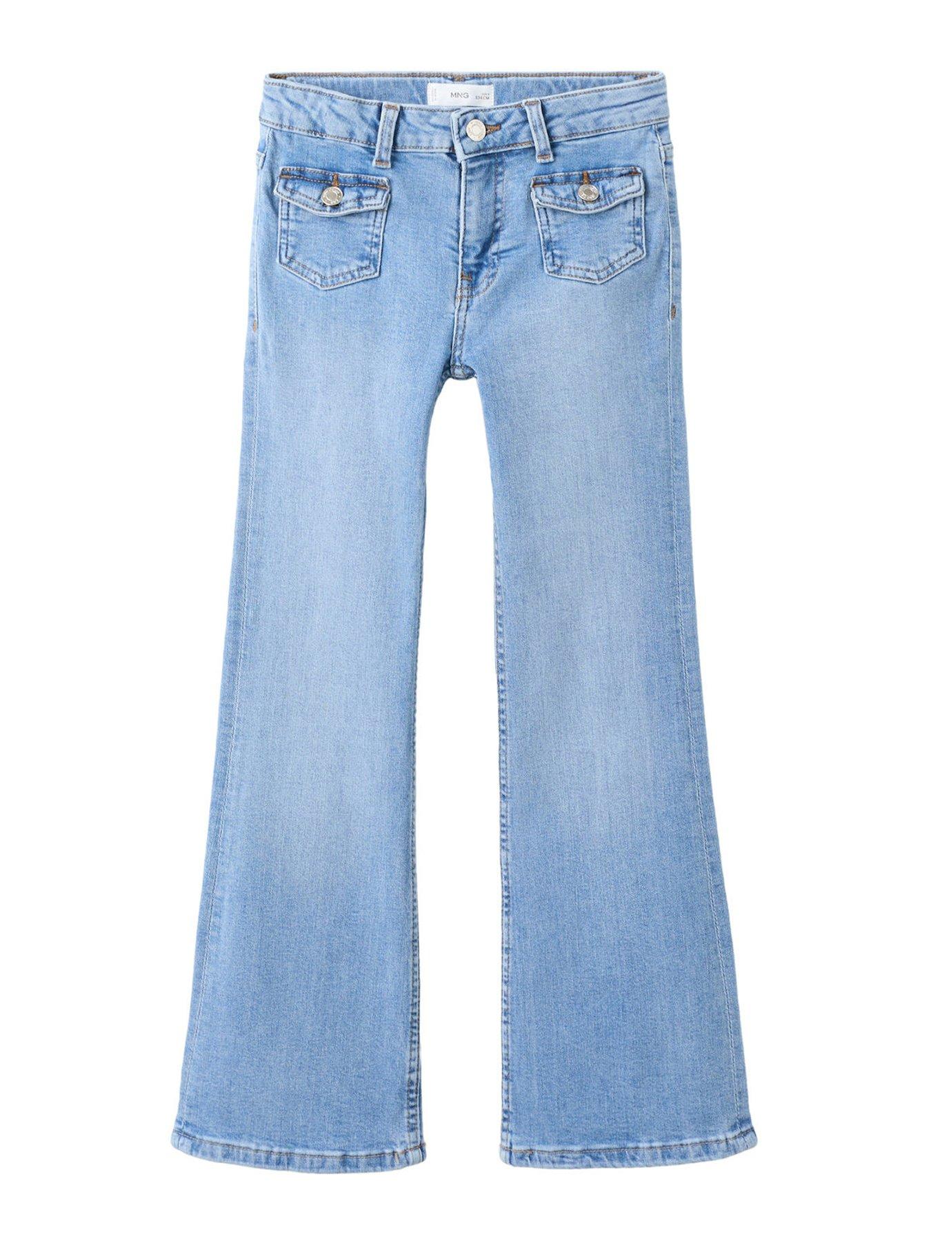 Image 1 of 4 of Mango Girls Mini Pocket Flare Jeans - Blue