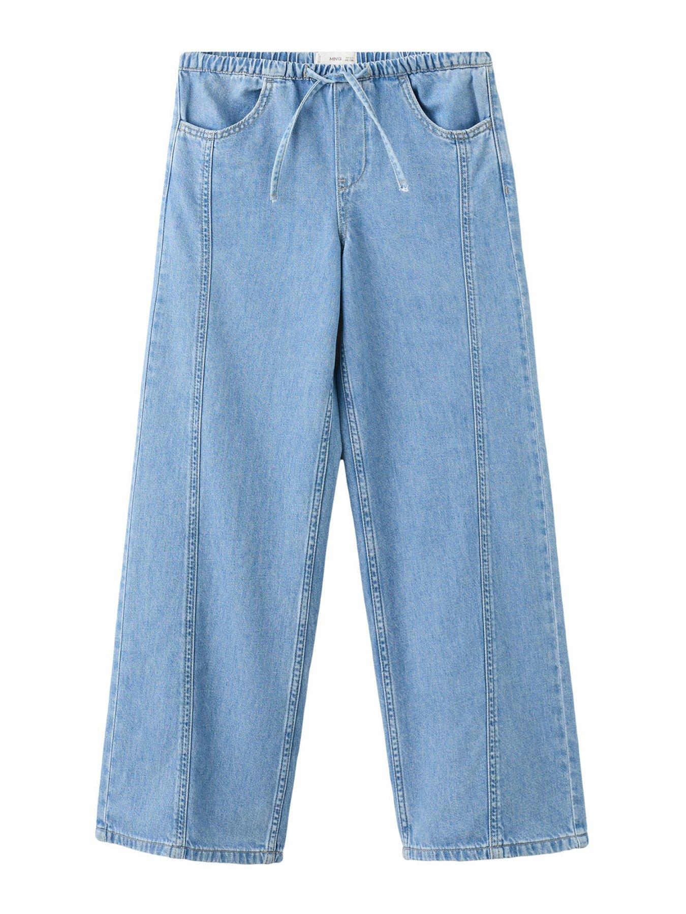 Image 1 of 4 of Mango Girls Relaxed Fit Drawstring Denim Jeans - Blue