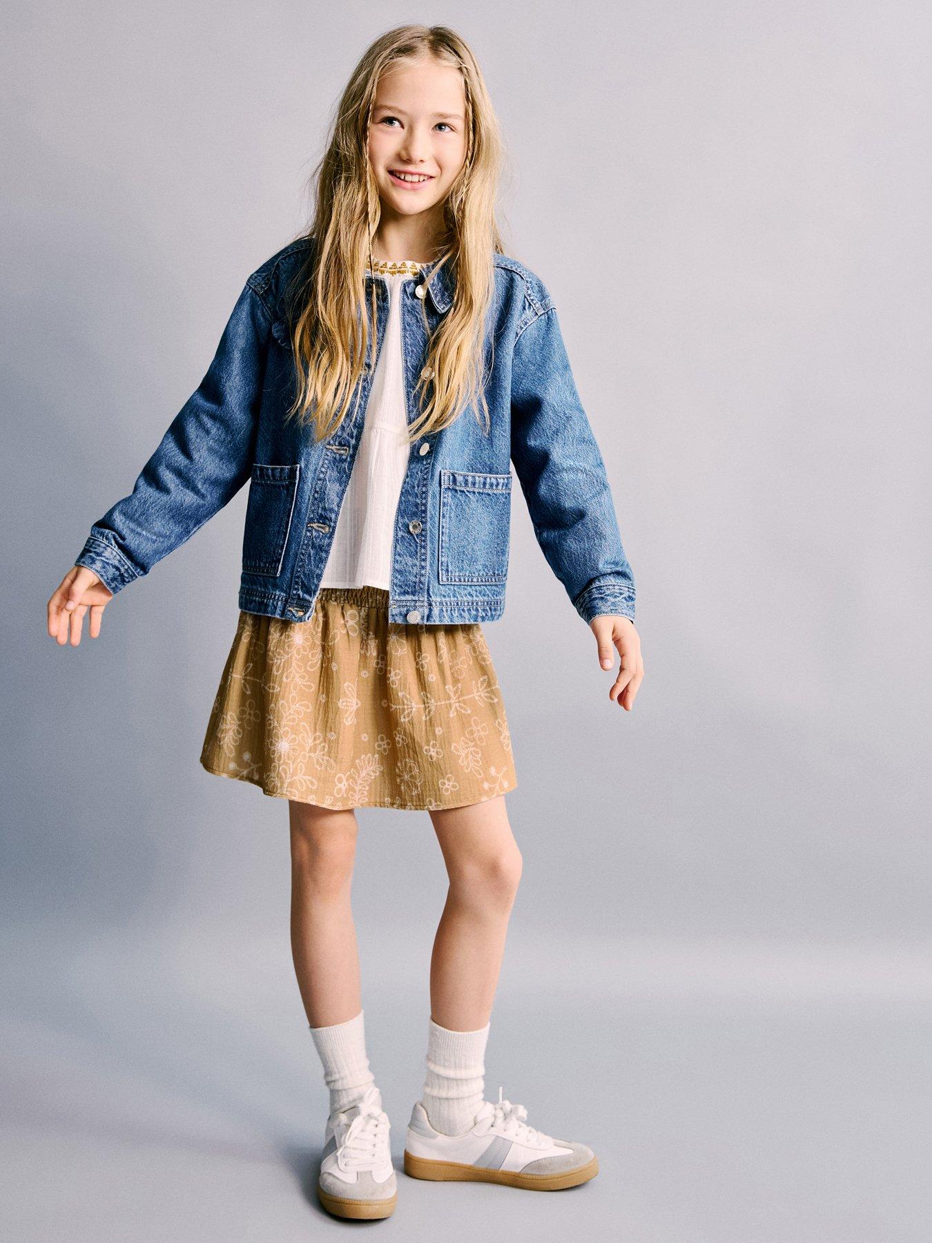 Mango: Girls Flower Shirred Skirt - Yellow