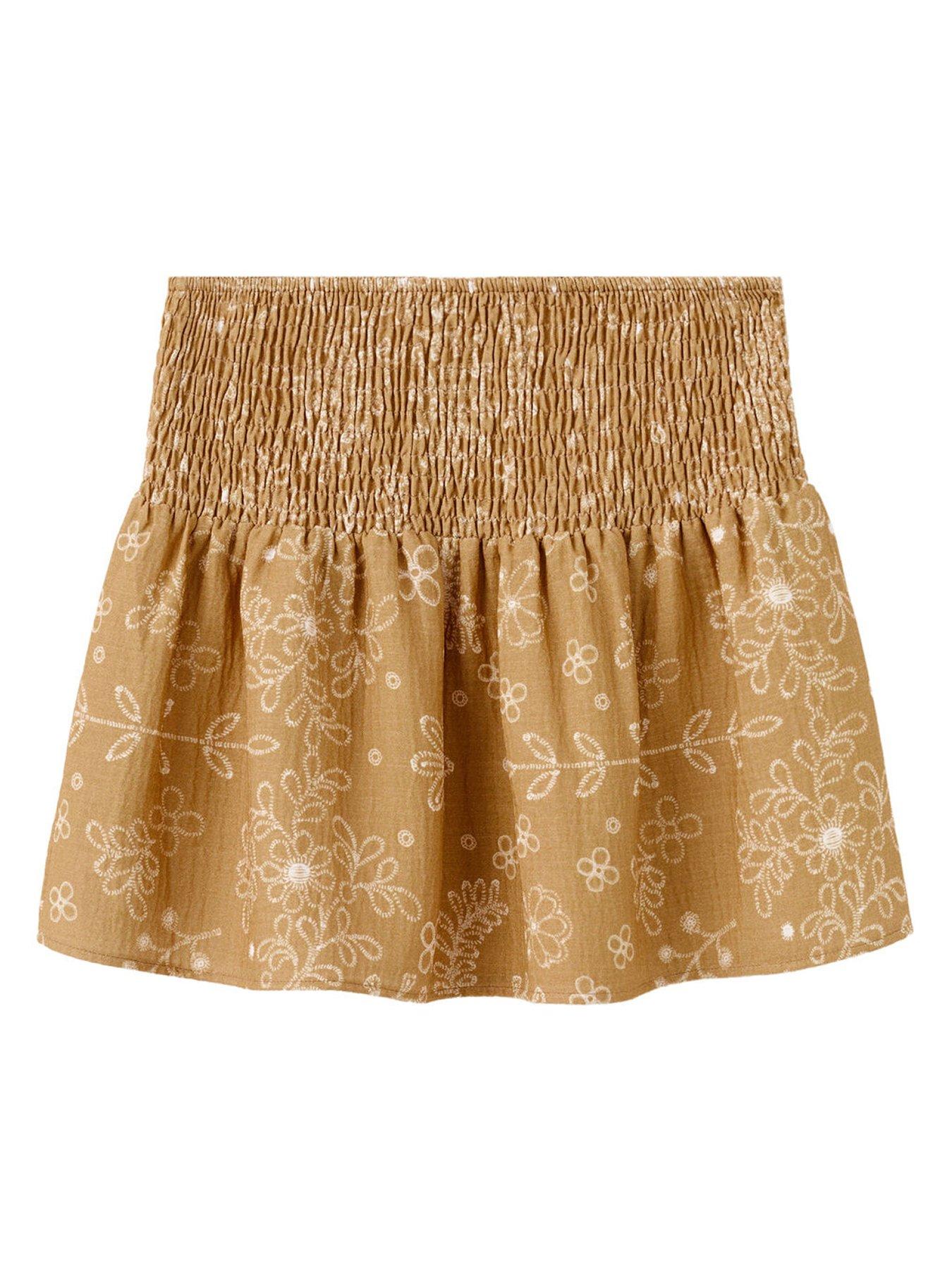Mango Girls Flower Shirred Skirt - Yellow