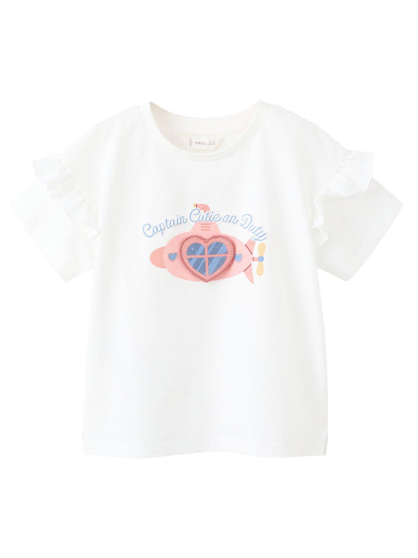 Mango Younger Girls Captain Cutie Frill Short Sleeve T-Shirt - Light Cream