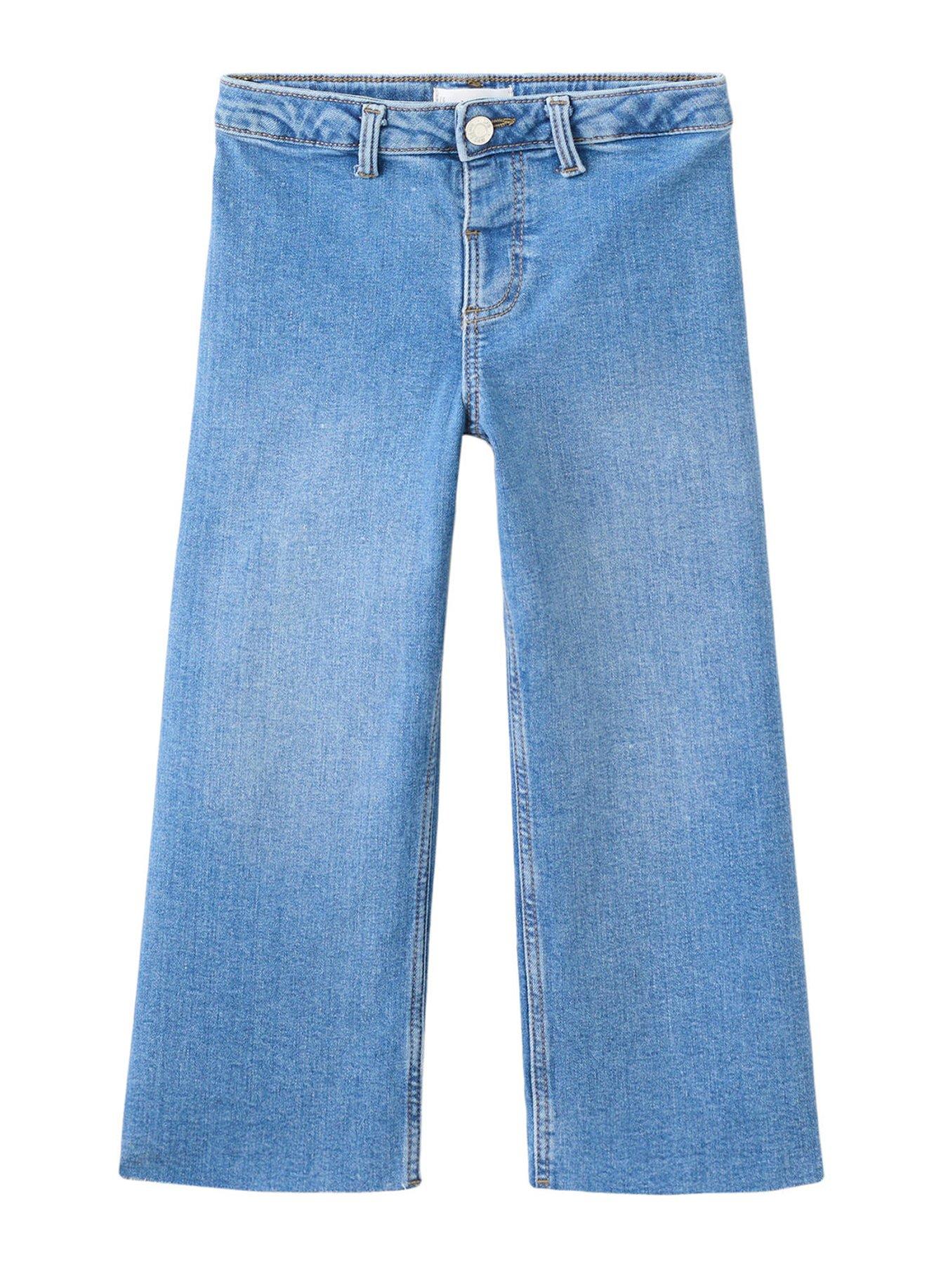 Image 1 of 4 of Mango Younger Girls Wideleg Seamless Jeans - Blue