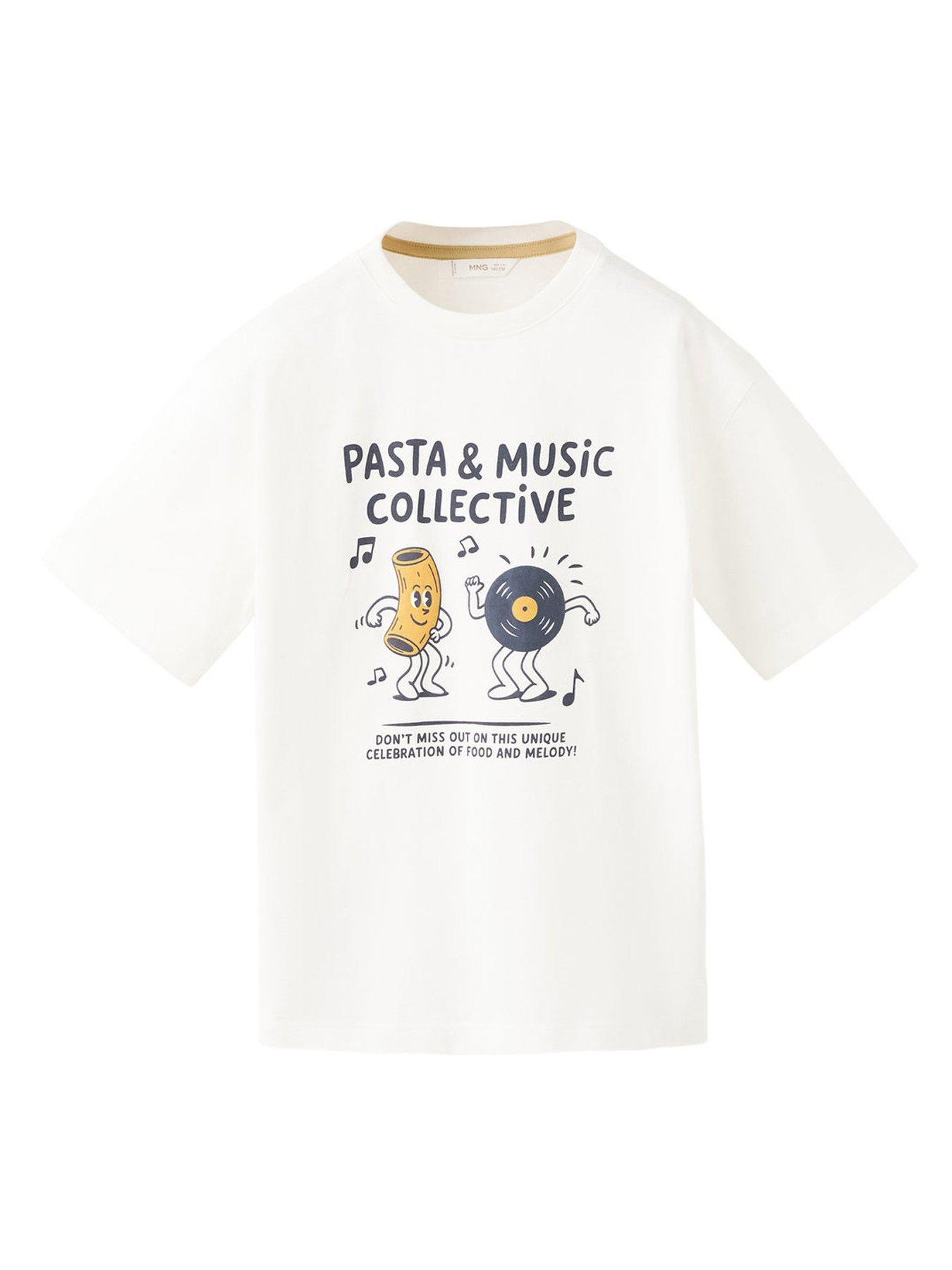 Mango Boys Pasta And Music Short Sleeve T-Shirt - Light Cream