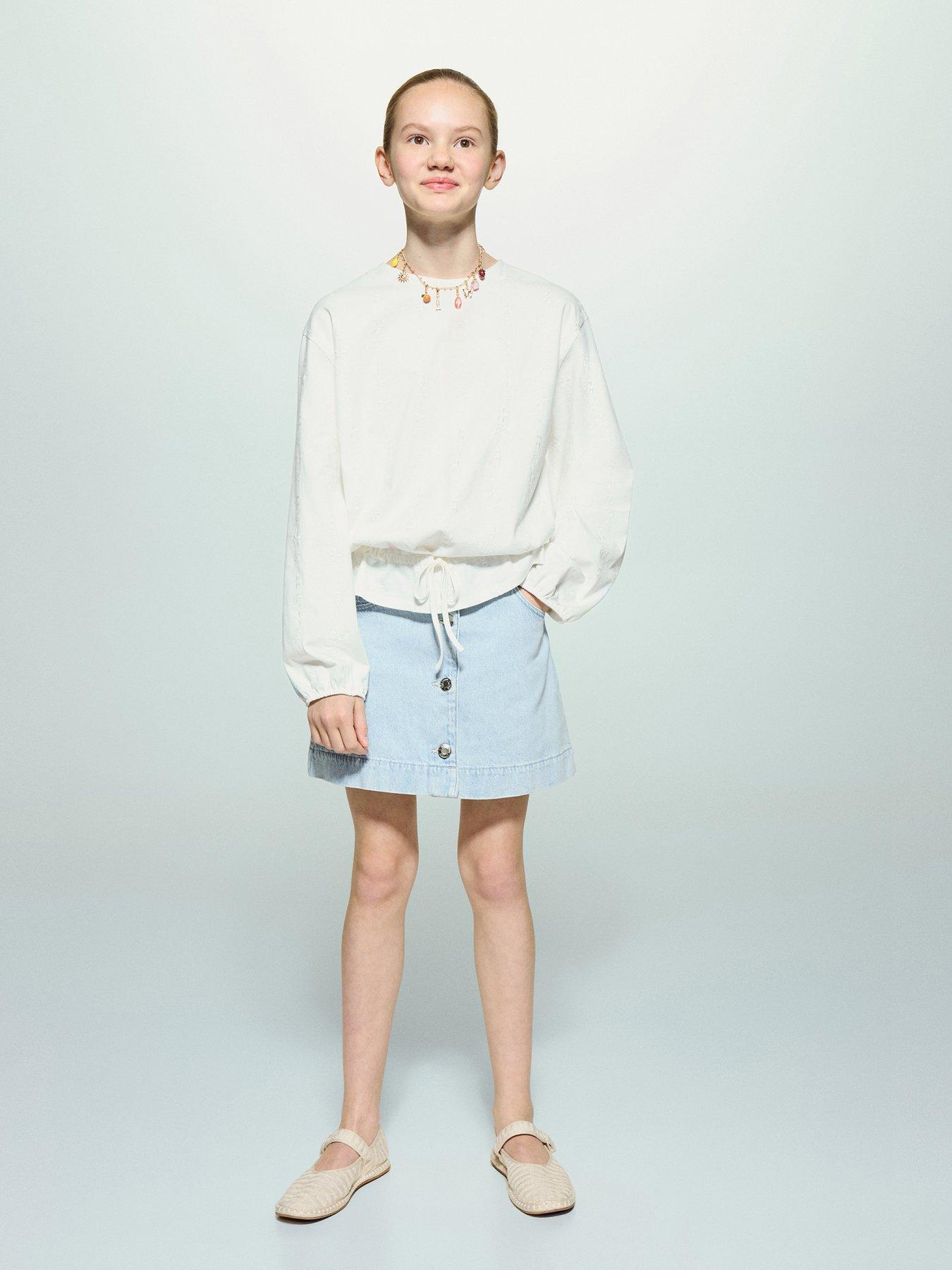 Mango Girls Button Up Denim Skirt, Light Blue, Size Age: 9 Years