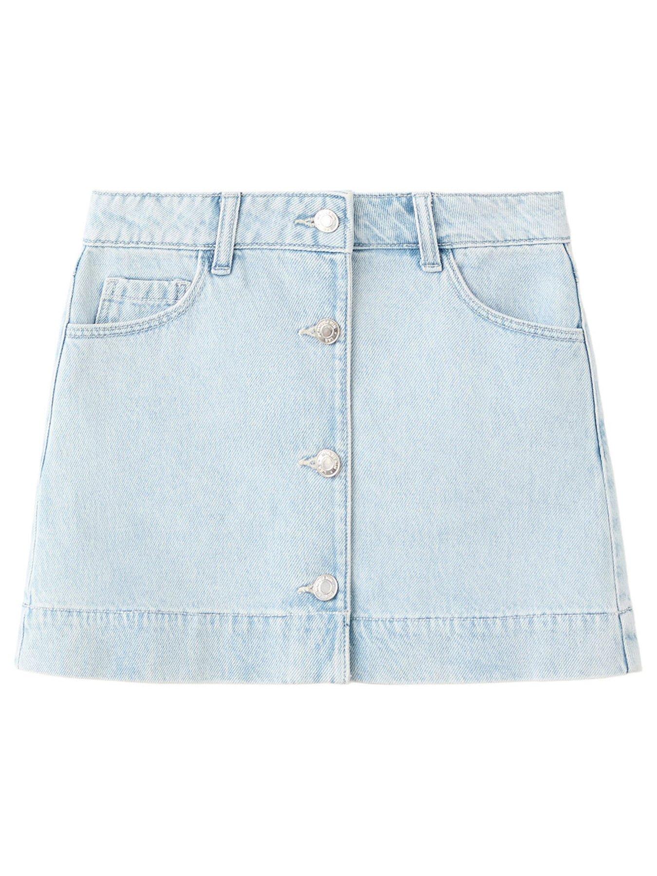 Mango Girls Button Up Denim Skirt - Light Blue