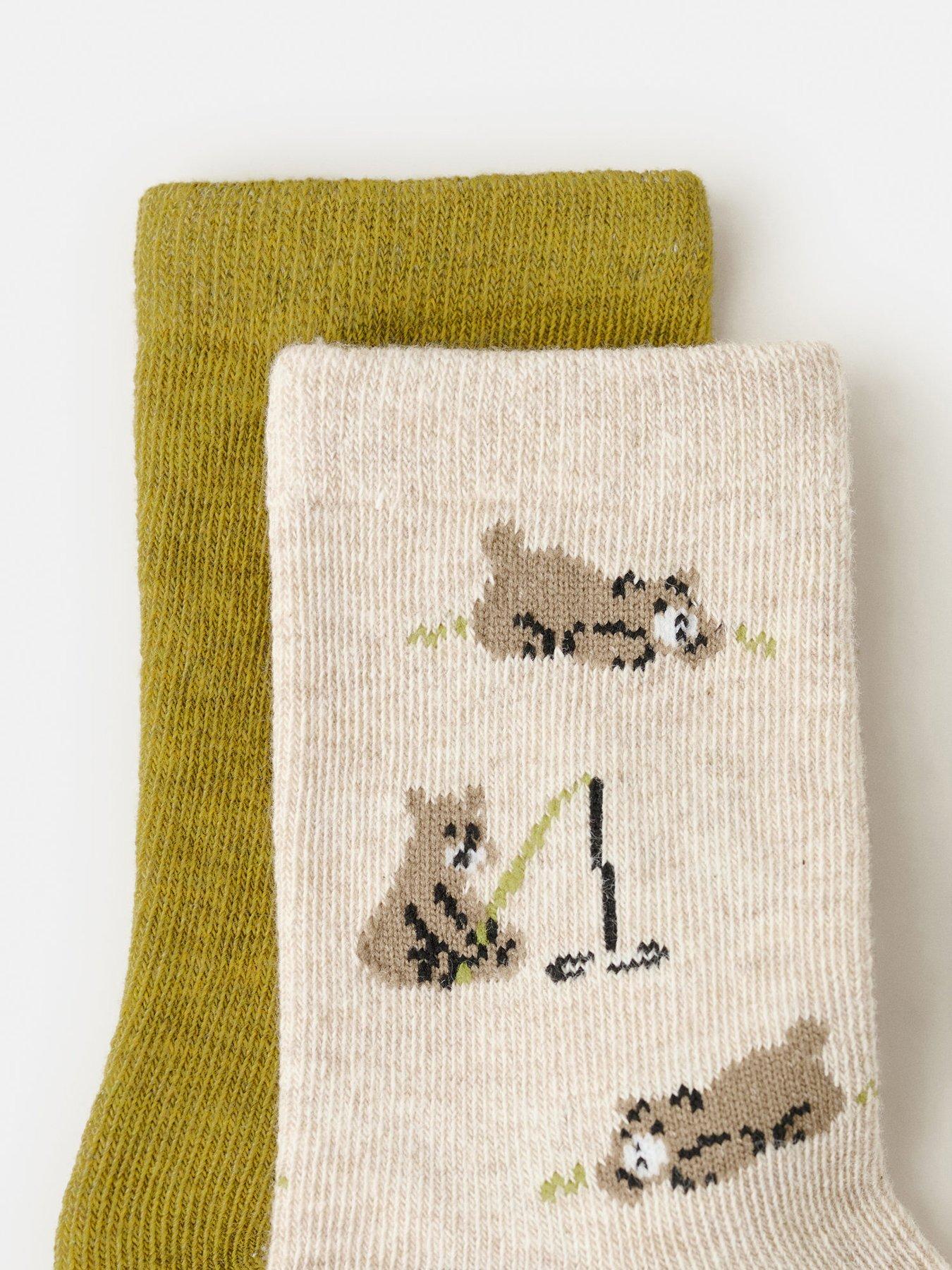 Image 2 of 4 of Mango Younger Boys 2 Pack Bear Socks - Bright Green