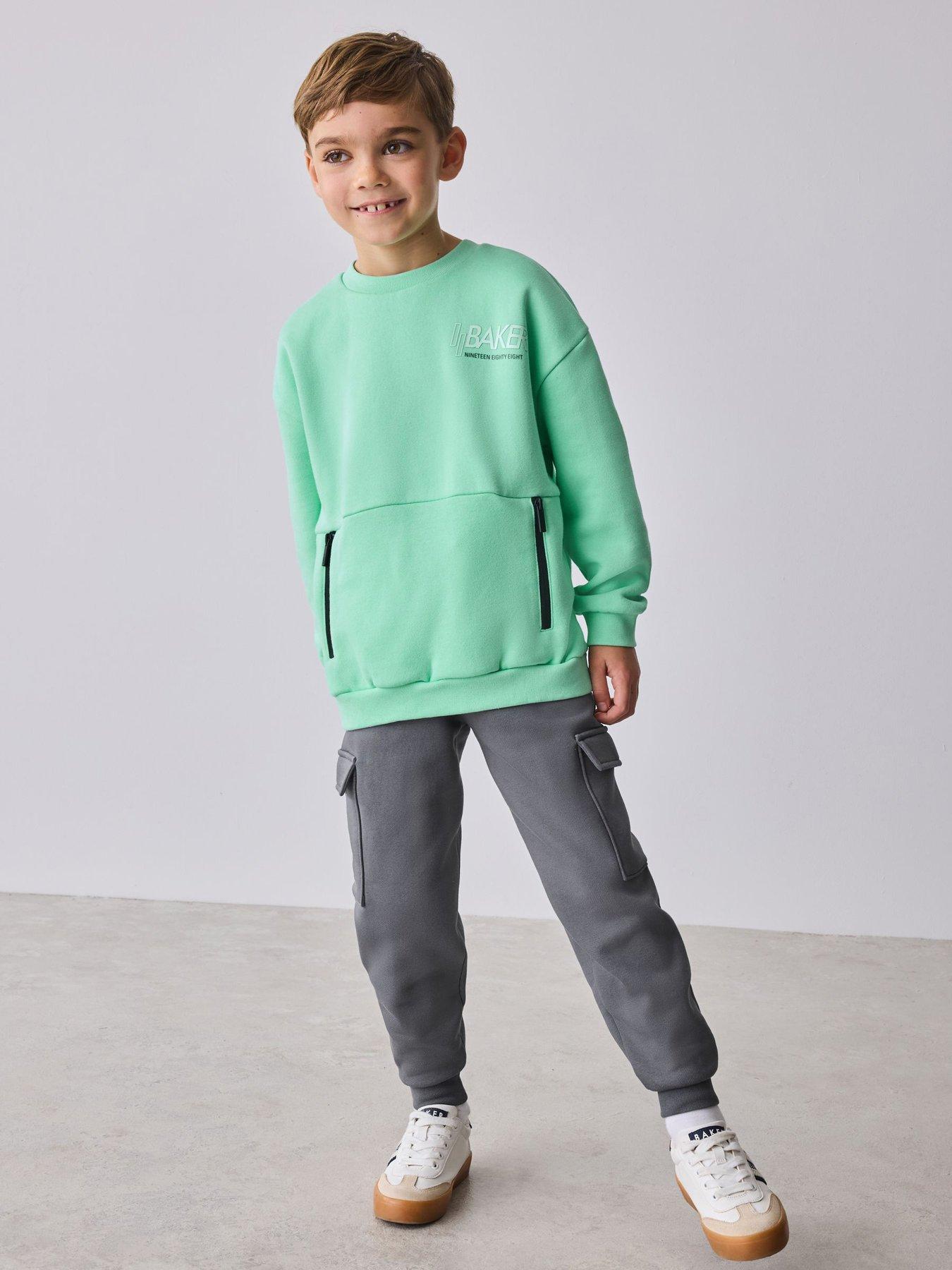 Ted Baker Younger Boys Cargo Joggers  &  Sweatshirt Set - Green/Grey