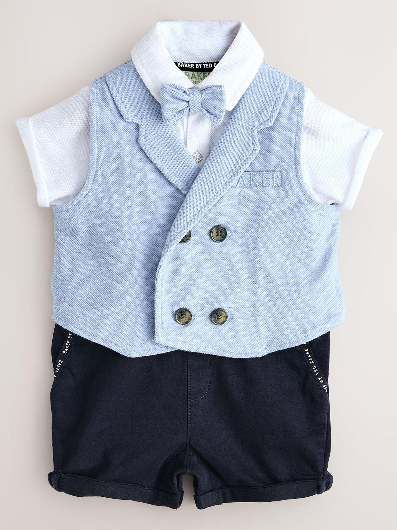 Image 1 of 5 of Ted Baker Baby Boys Shirt Waistcoat and Shorts Mock Set - Blue