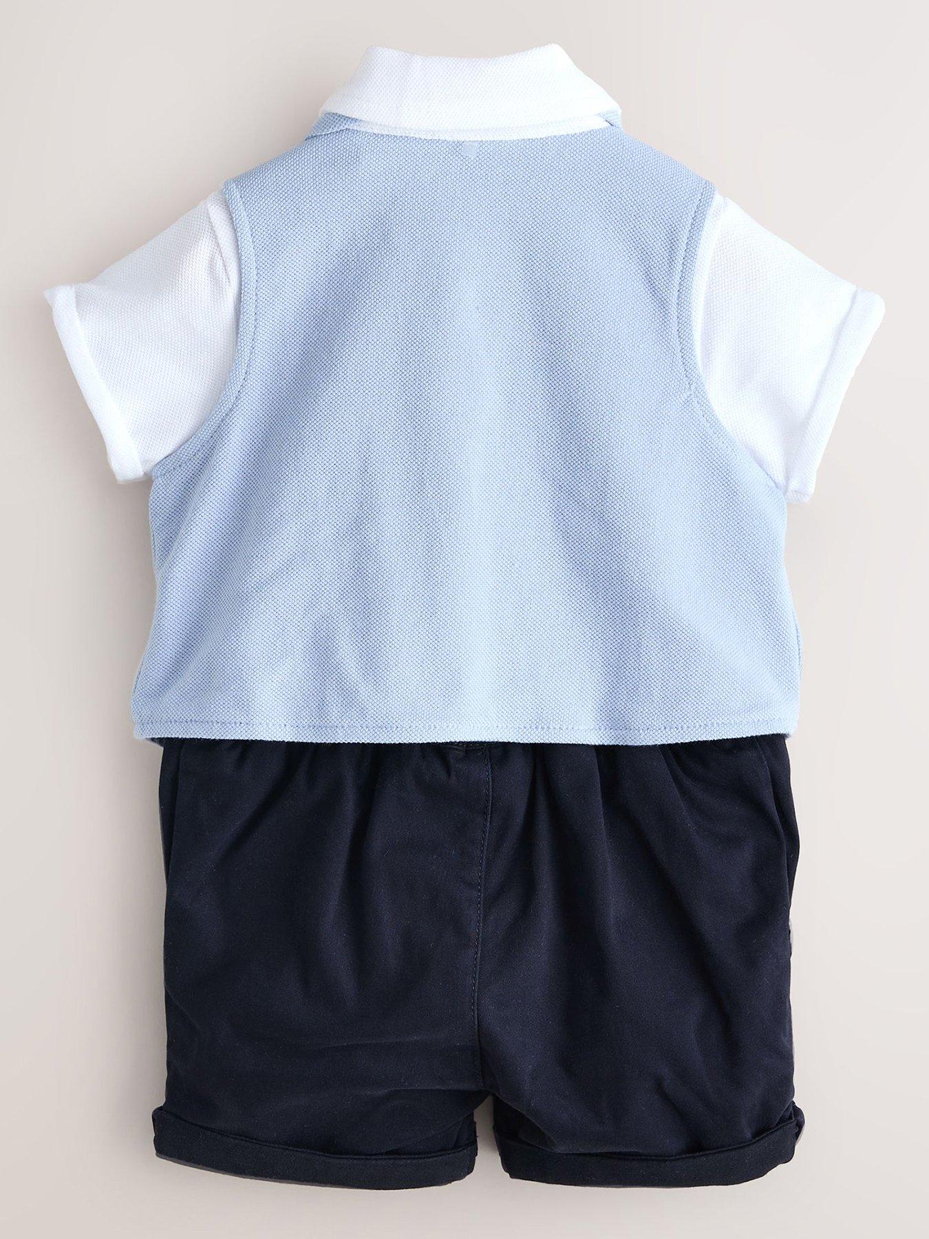 Image 2 of 5 of Ted Baker Baby Boys Shirt Waistcoat and Shorts Mock Set - Blue