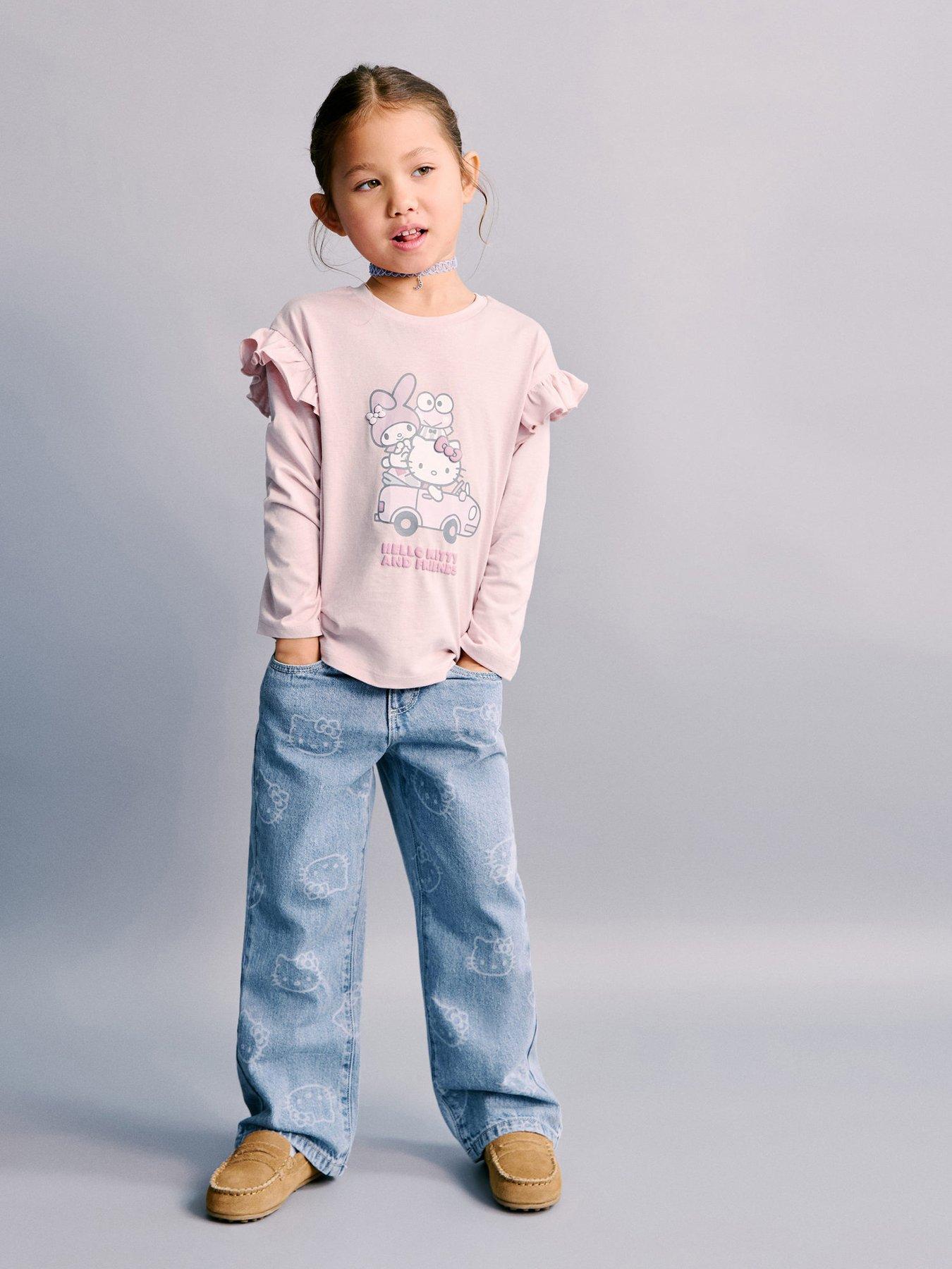 Mango Younger Girls Hello Kitty Long Sleeve Frill T-Shirt - Pink