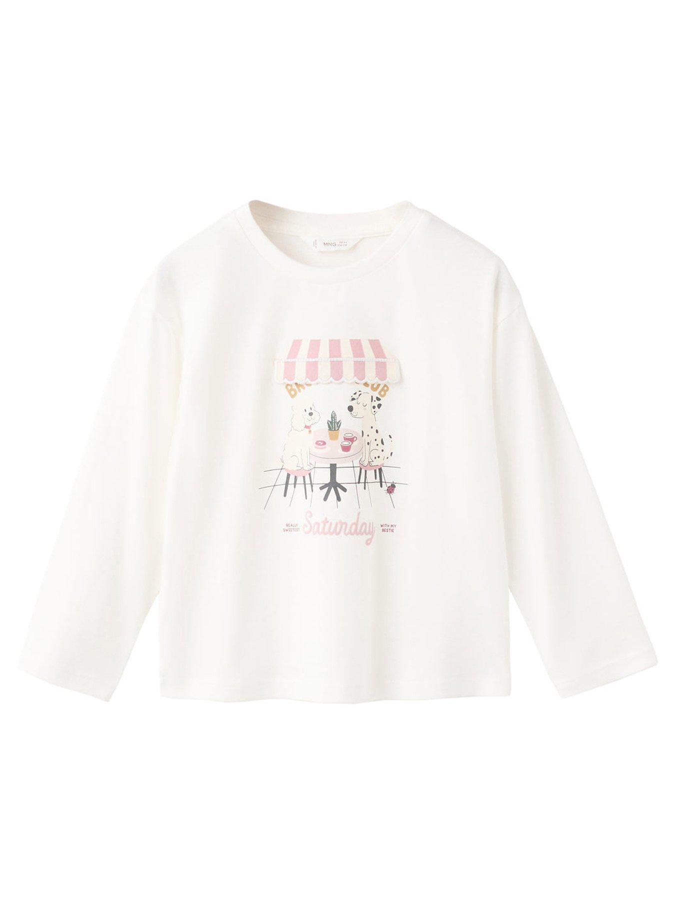 Image 1 of 3 of Mango Younger Girls Brunch Club Long Sleeve T-Shirt - Light Cream