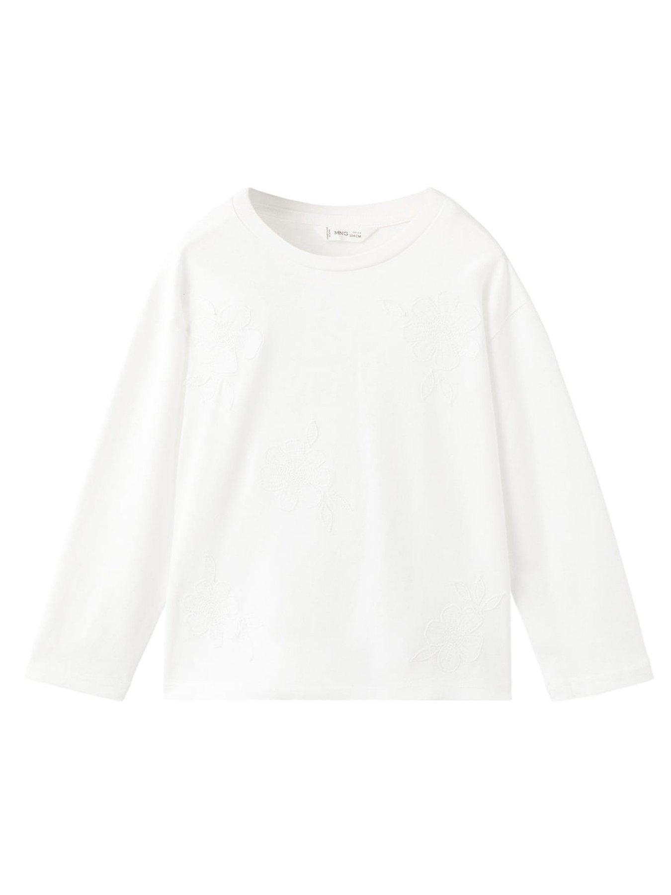 Image 2 of 5 of Mango Younger Girls Flower Badge Long Sleeve T-Shirt - Light Cream