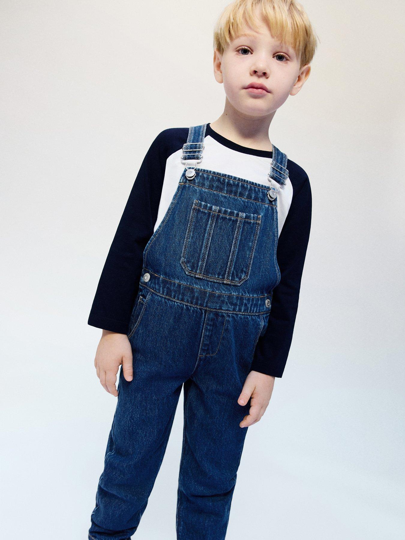 Mango Younger Boys Denim Dungarees, Dark Blue, Size Age: 18-24 Months