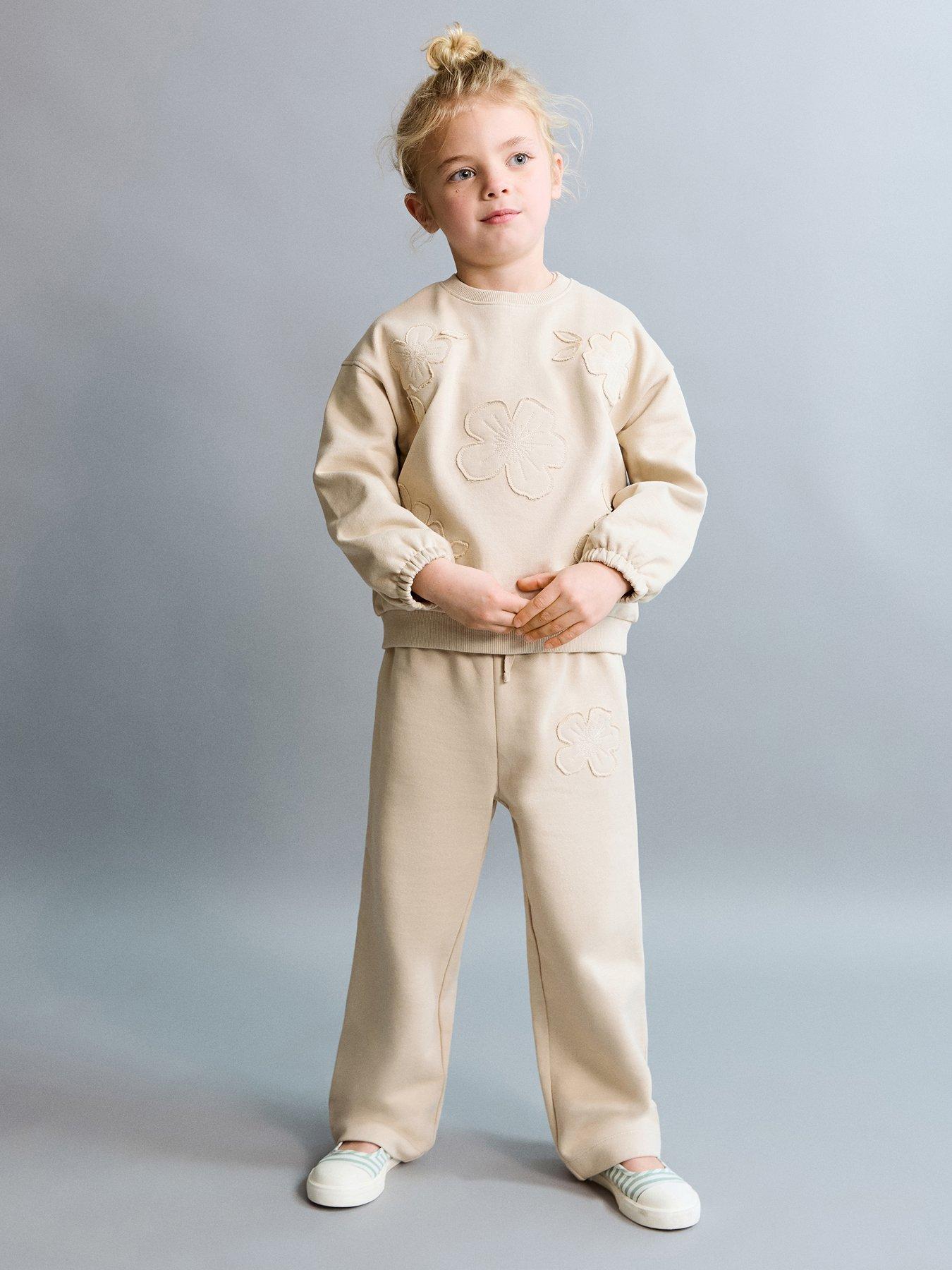 Image 1 of 5 of Mango Younger Girls Flower Co-ord Joggers - Beige