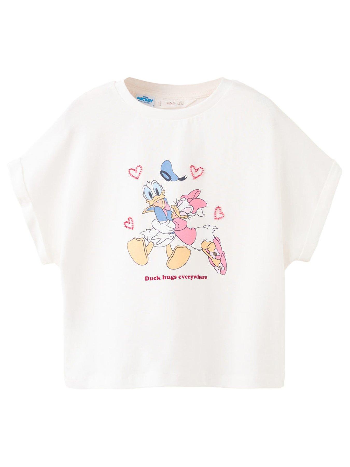 Mango Girls Daisy Duck Hot Fix Heart Short Sleeve T-shirt - Light Cream