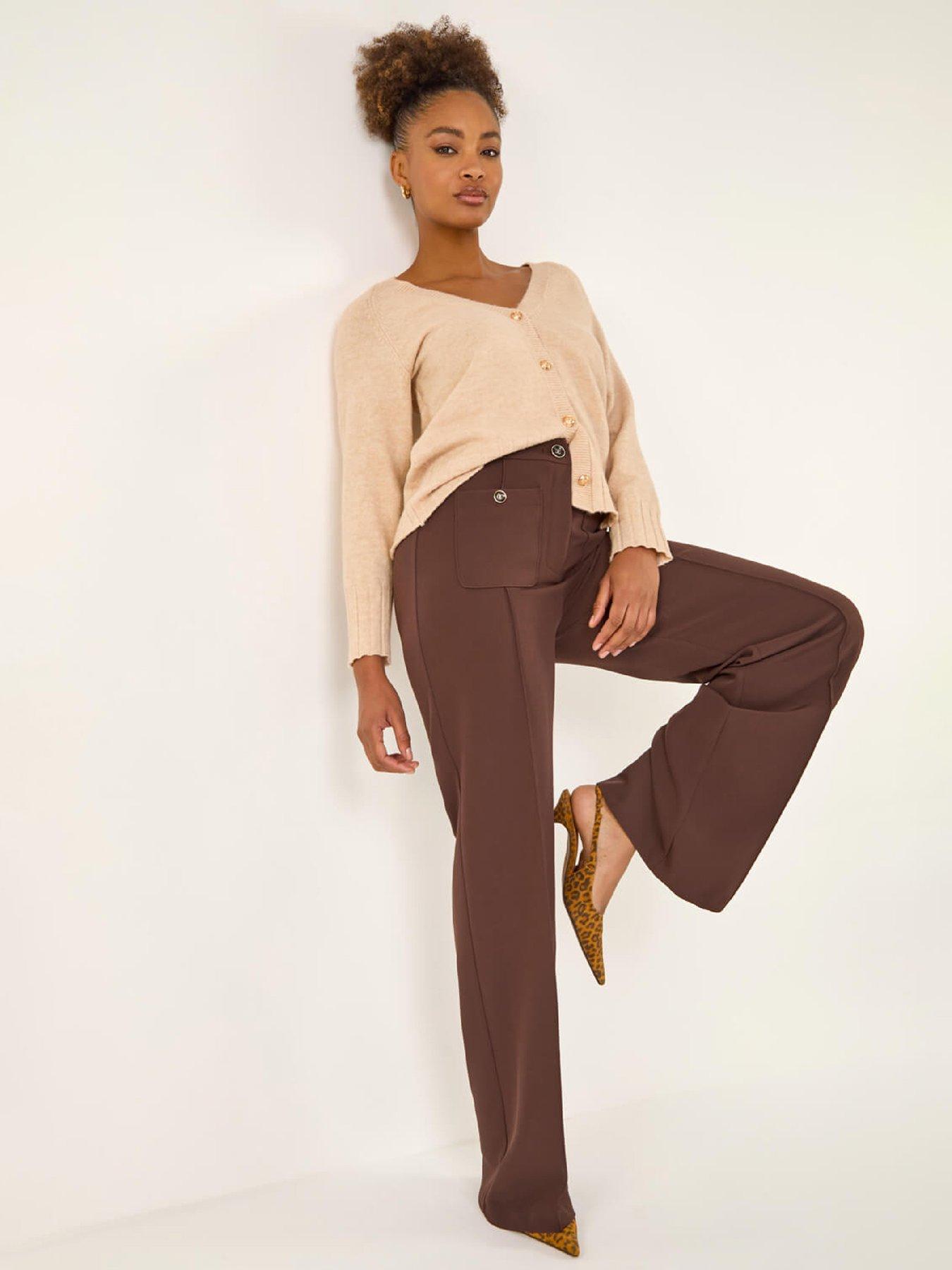 Image 4 of 5 of Roman Pocket Button Smart Stretch Trousers - Chocolate