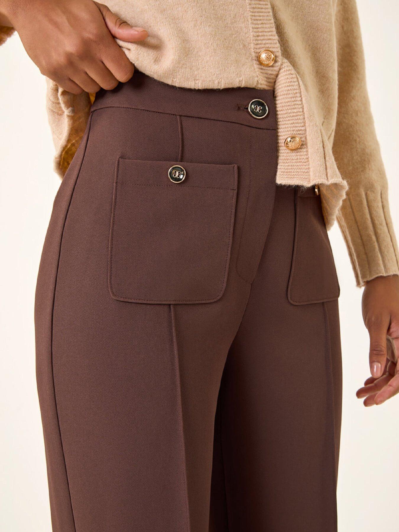 Image 5 of 5 of Roman Pocket Button Smart Stretch Trousers - Chocolate