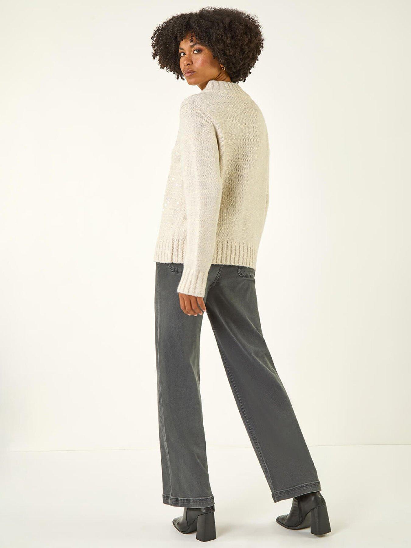 Image 2 of 5 of Roman Sequin Zip Knit Cardigan - Light Grey