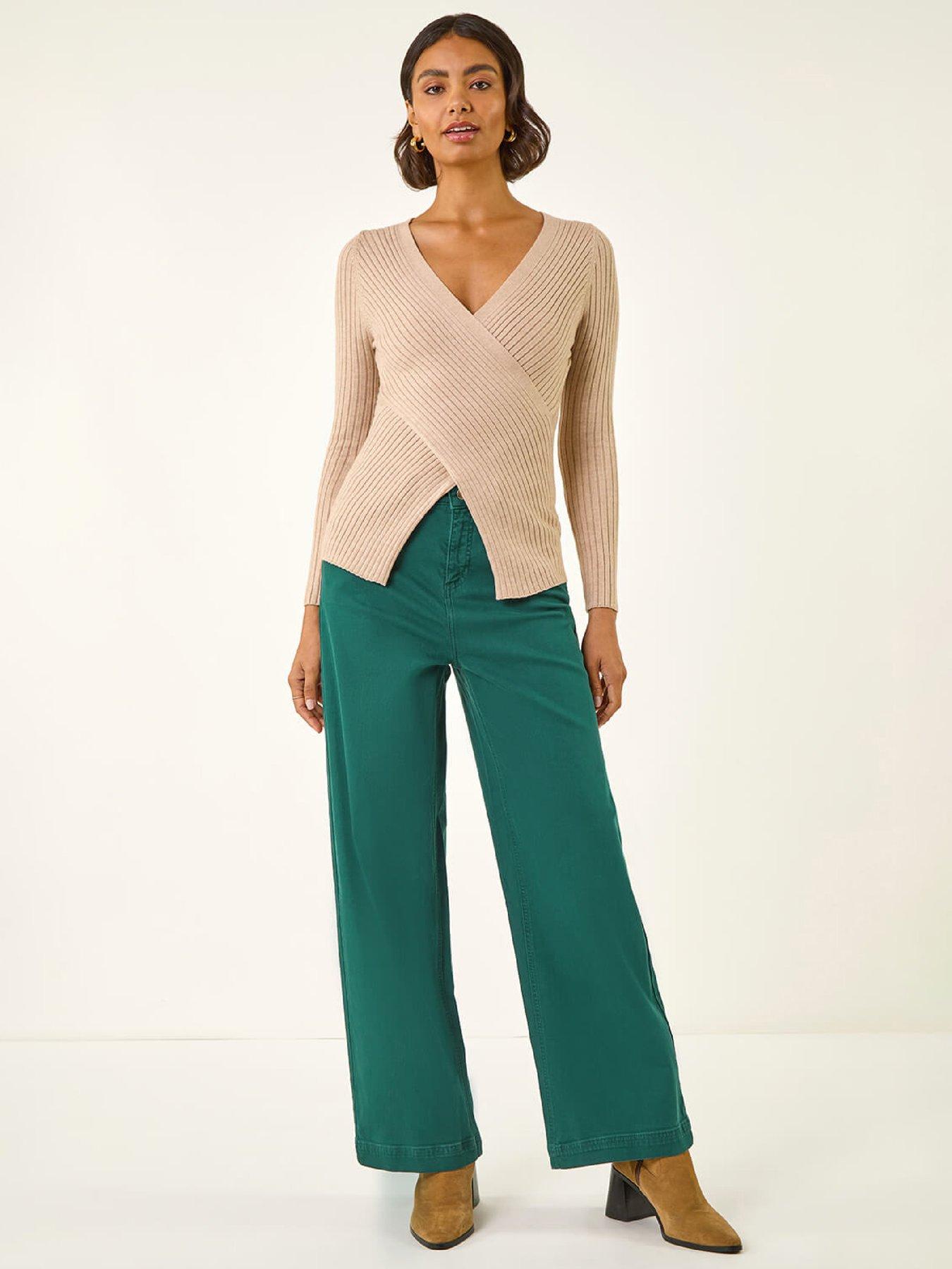 Image 3 of 5 of Roman Wrap Front Ribbed Knit Top - Stone