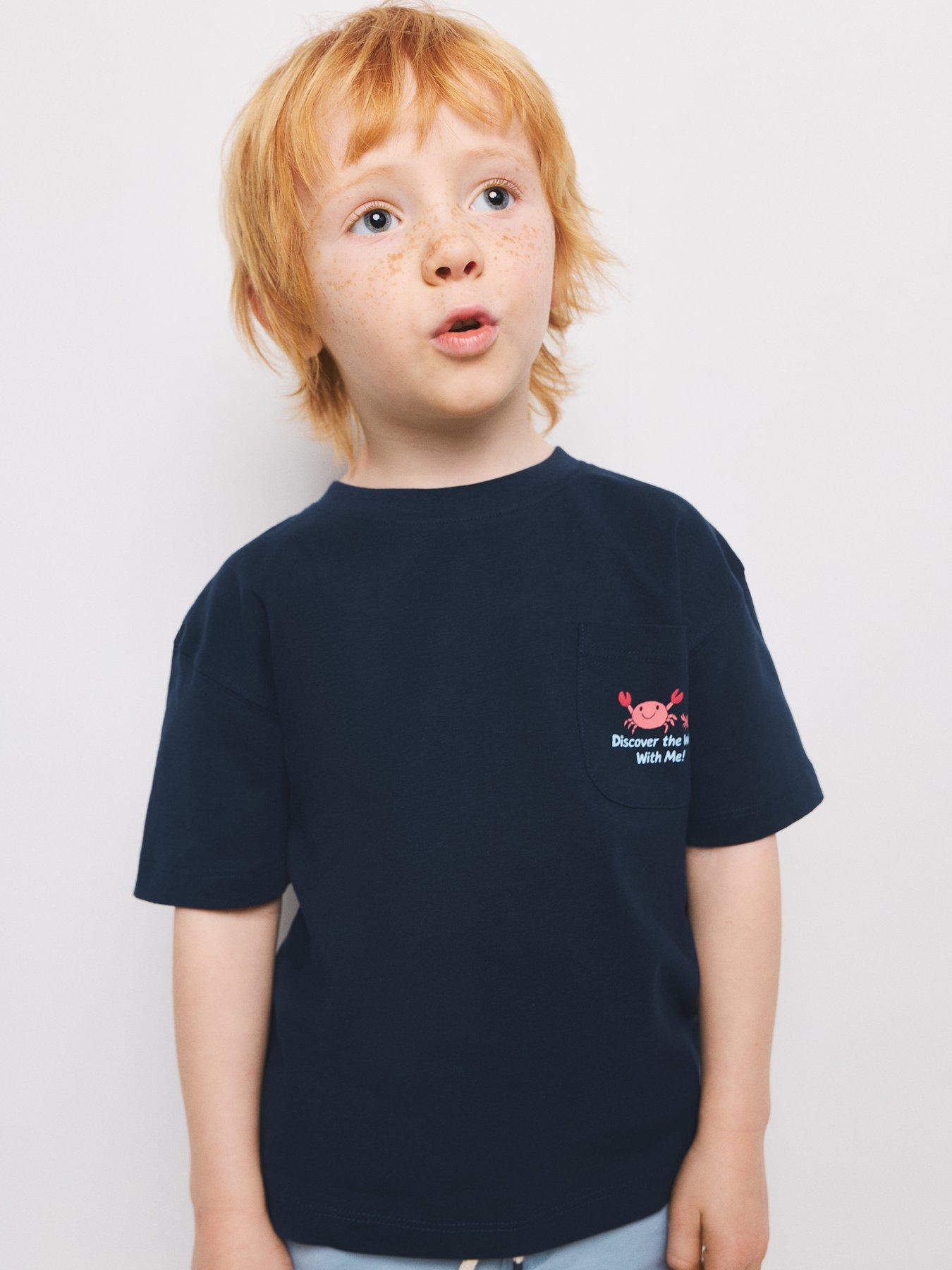 Image 1 of 5 of Mango Younger Boys Crab Back Print Short Sleeve T-shirt - Navy