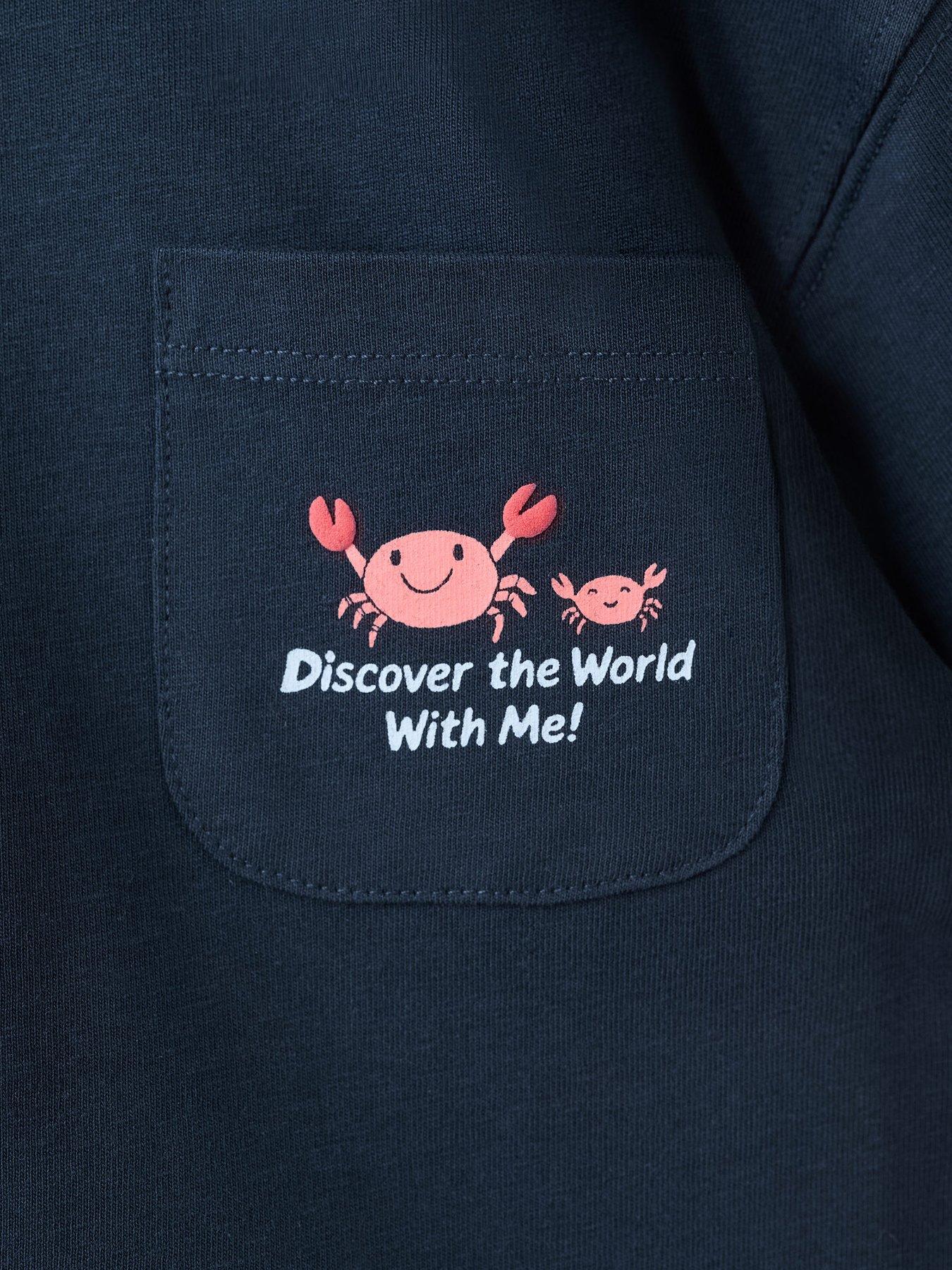 Image 5 of 5 of Mango Younger Boys Crab Back Print Short Sleeve T-shirt - Navy