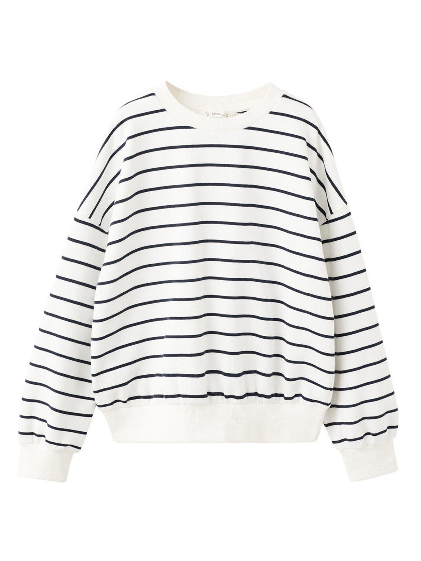 Image 2 of 4 of Mango Girls Striped Boat Back Print Sweatshirt - Light Cream