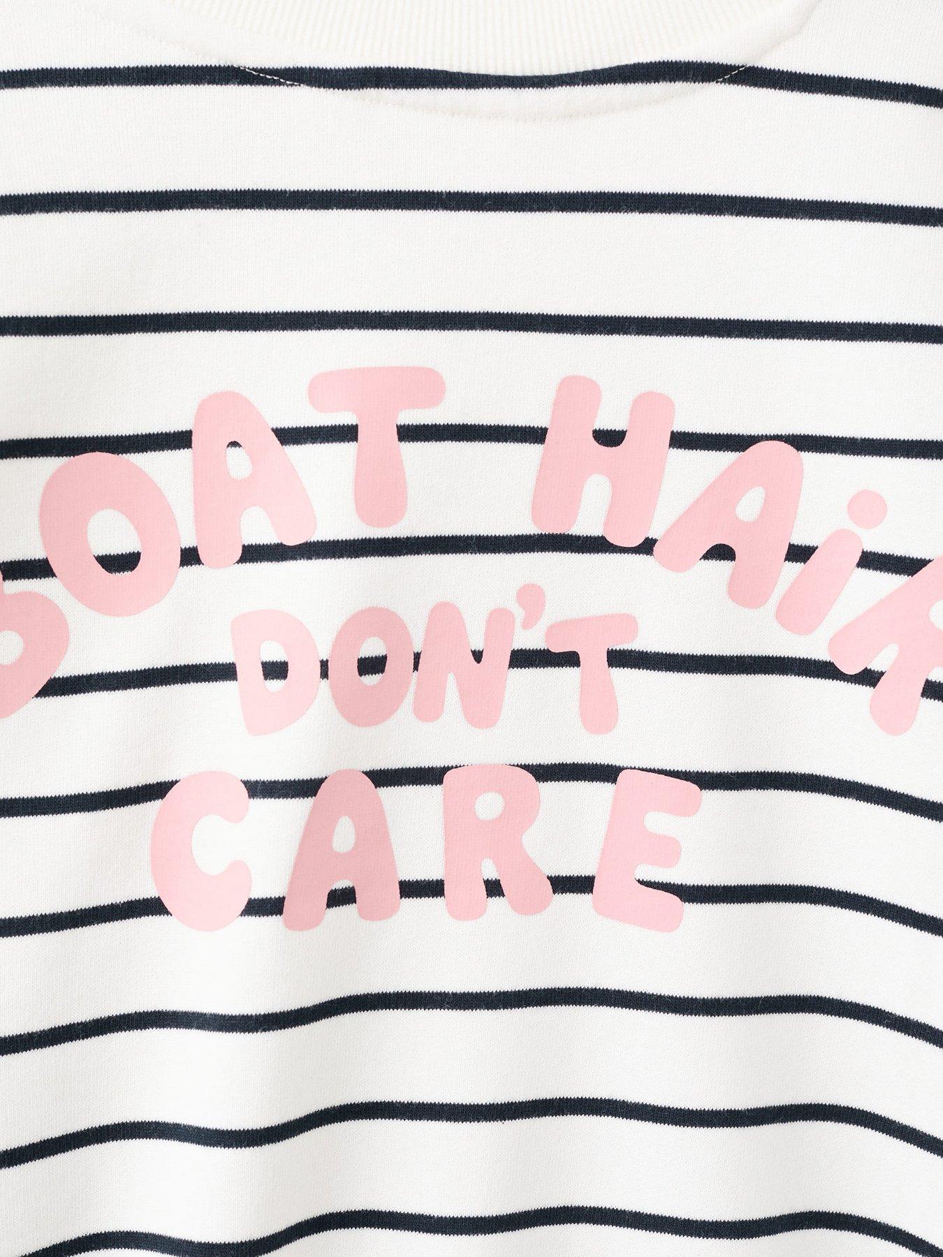 Image 4 of 4 of Mango Girls Striped Boat Back Print Sweatshirt - Light Cream