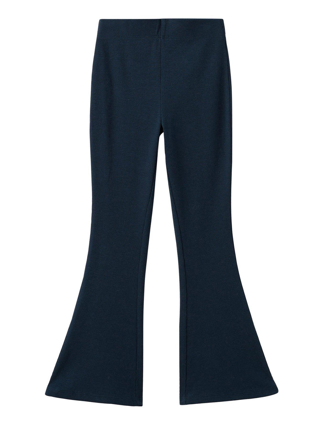 Mango Girls Ribbed Kickflare Legging - Navy