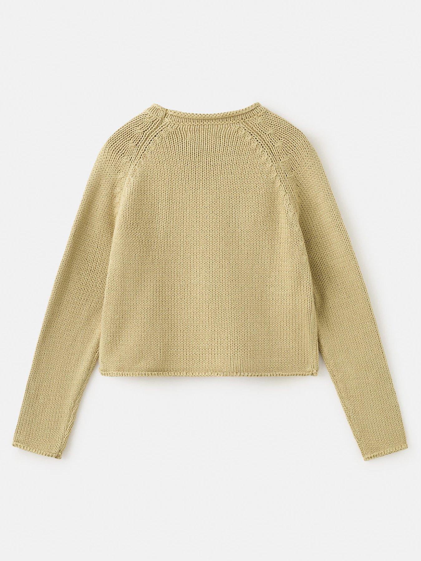 Mango Girls Flower Knitted Crew Neck Jumper - Green | Very