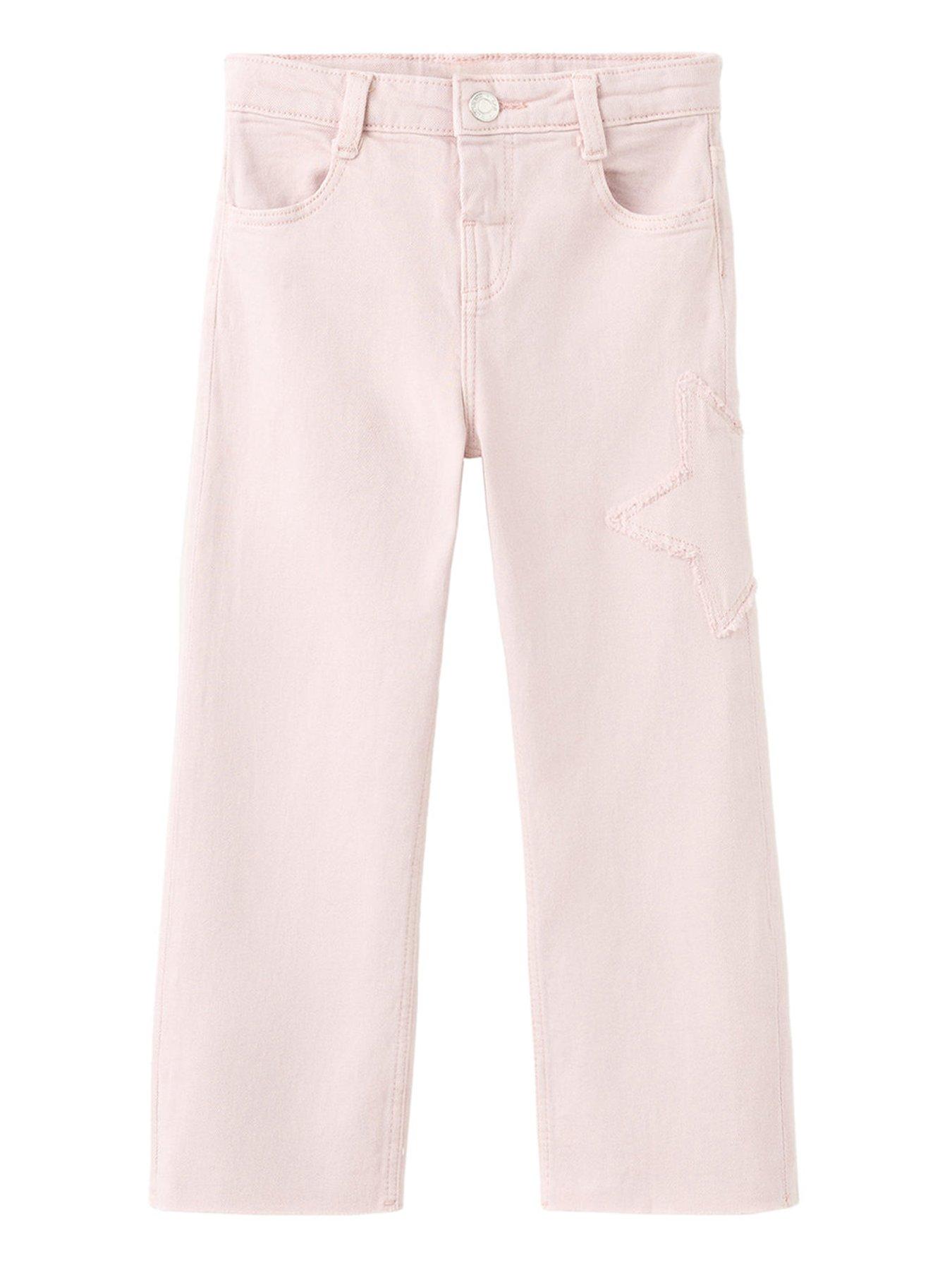 Image 1 of 4 of Mango Younger Girls Star Patch Wide Leg Jeans - Pink