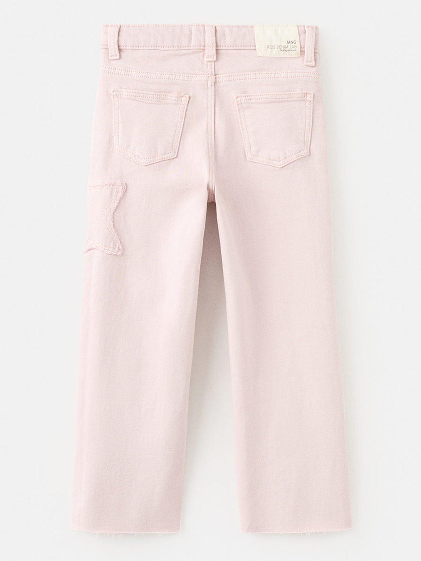 Image 2 of 4 of Mango Younger Girls Star Patch Wide Leg Jeans - Pink