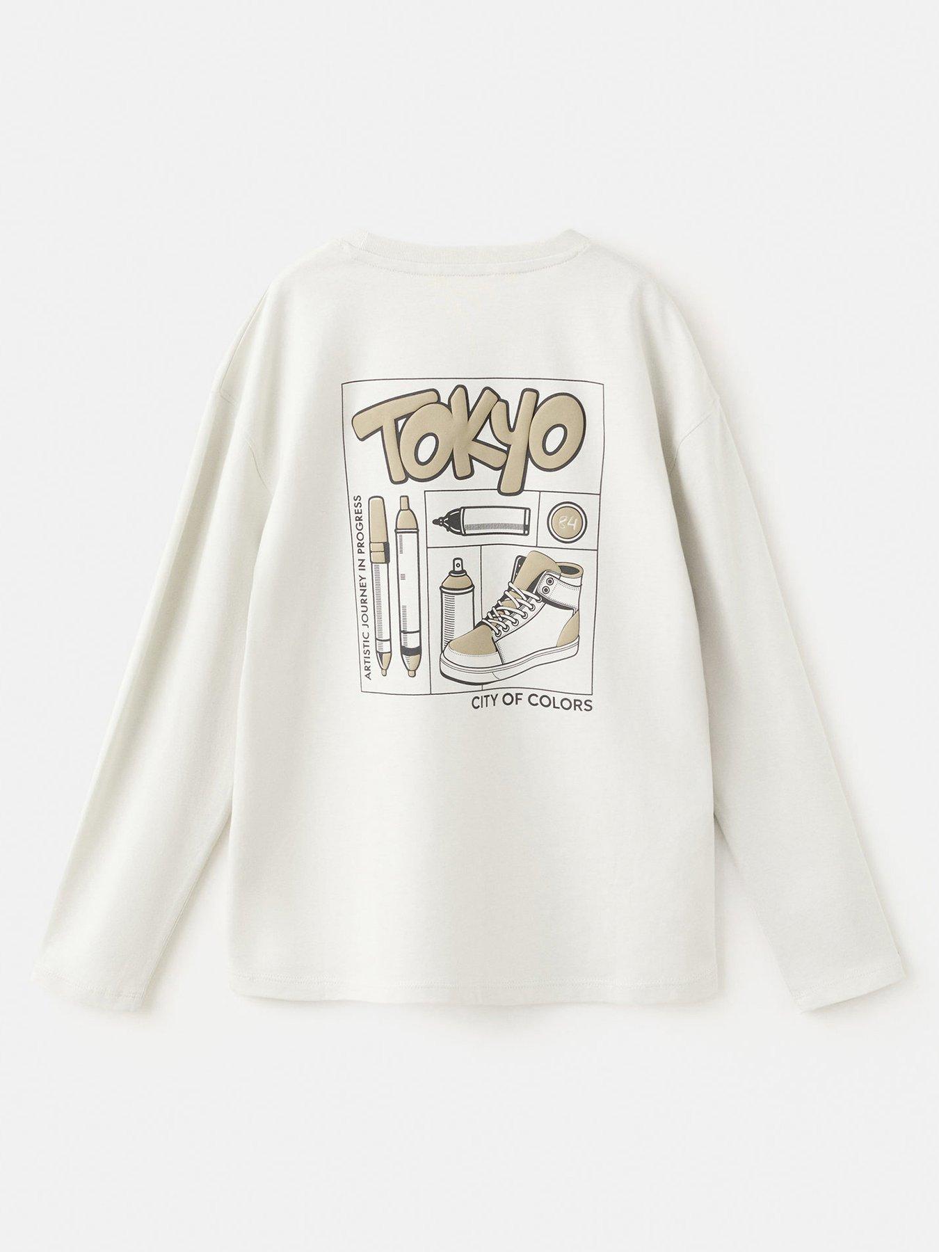 Mango Boys Tokyo Back Print Long Sleeve T-shirt - Cream